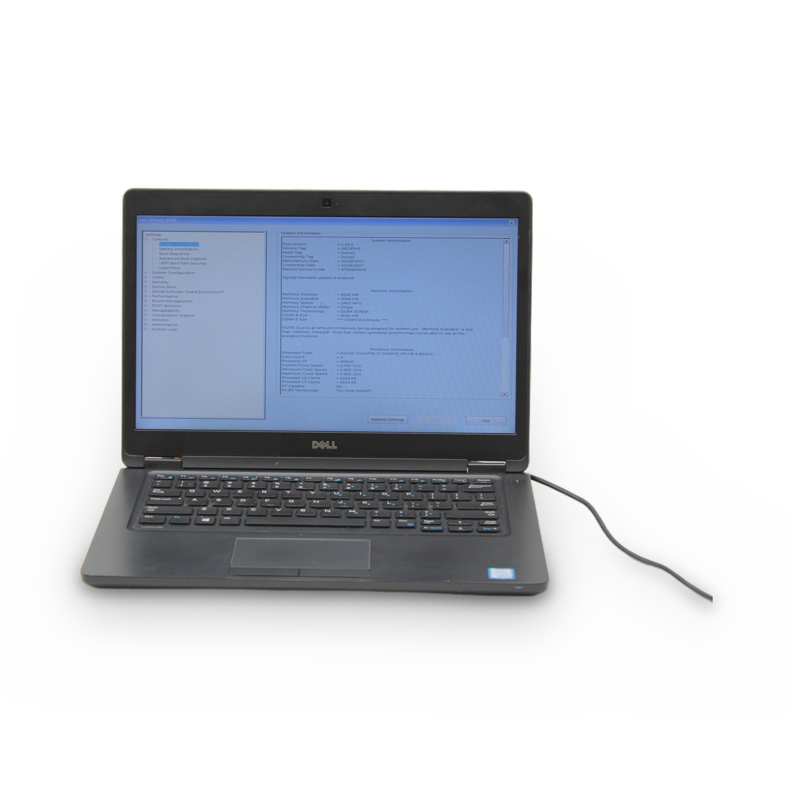 Dell Latitude 5480 14in i5-7200U 8GB No OS, Drive, Power Cord Grade B