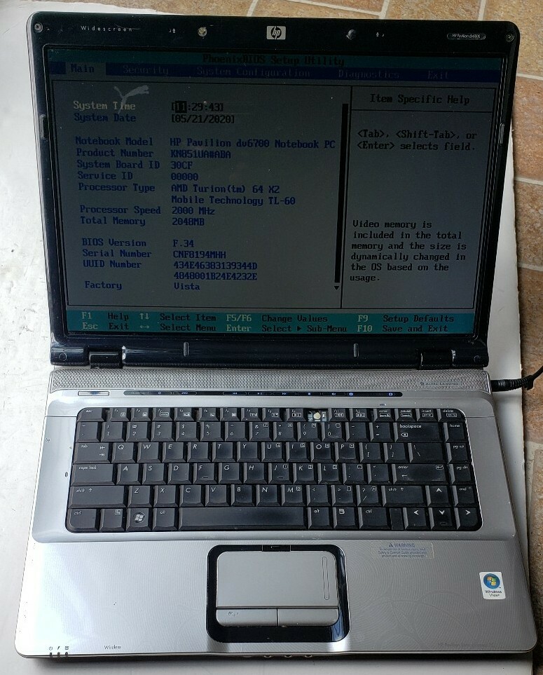 HP Pavilion DV6000 AMD Turion 64 X2 2GB RAM 0GB HDD