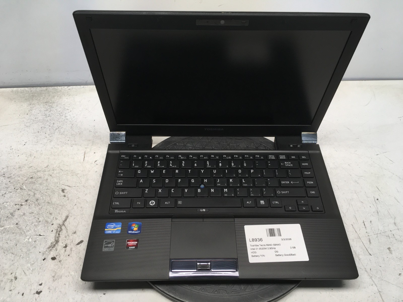 Toshiba Tecra R940-S9440 Intel i7-3520M 2.9GHz 2 GB NO HDD