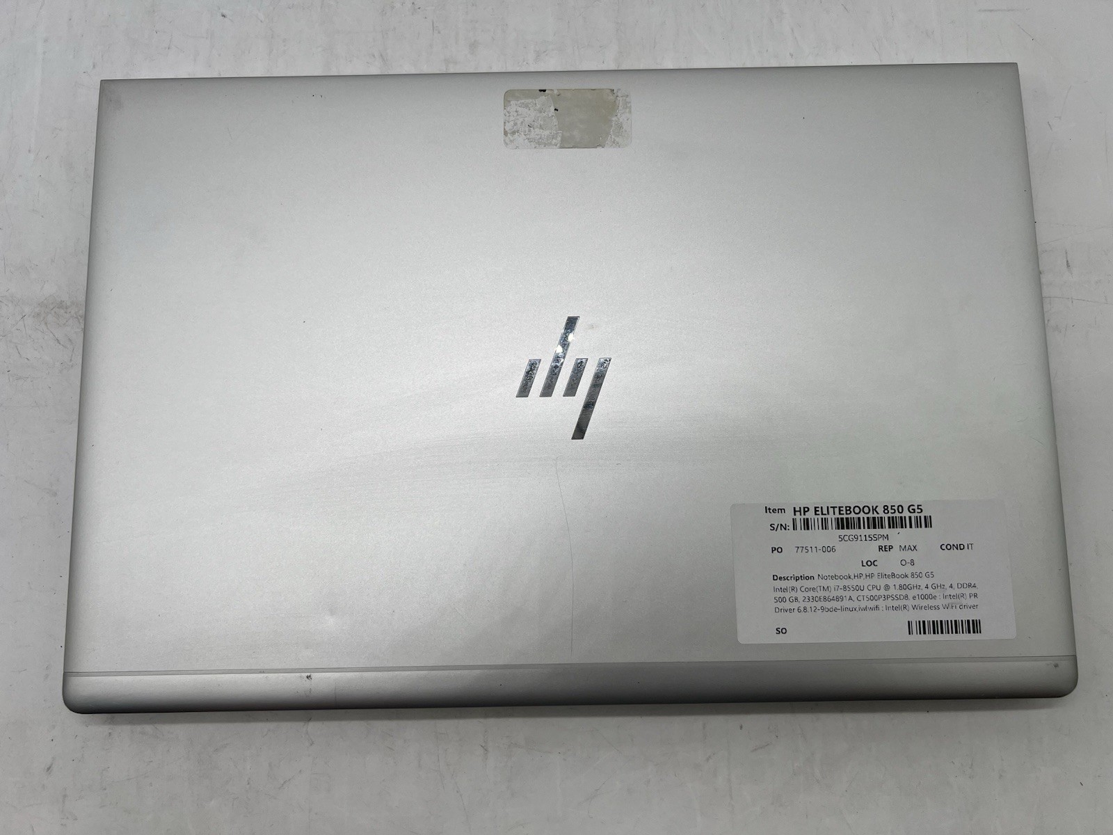 HP EliteBook 850 G5, i7-8550U CPU, @ 1.80GHz, 16GB RAM, 500GB NVMe-No OS/Charger