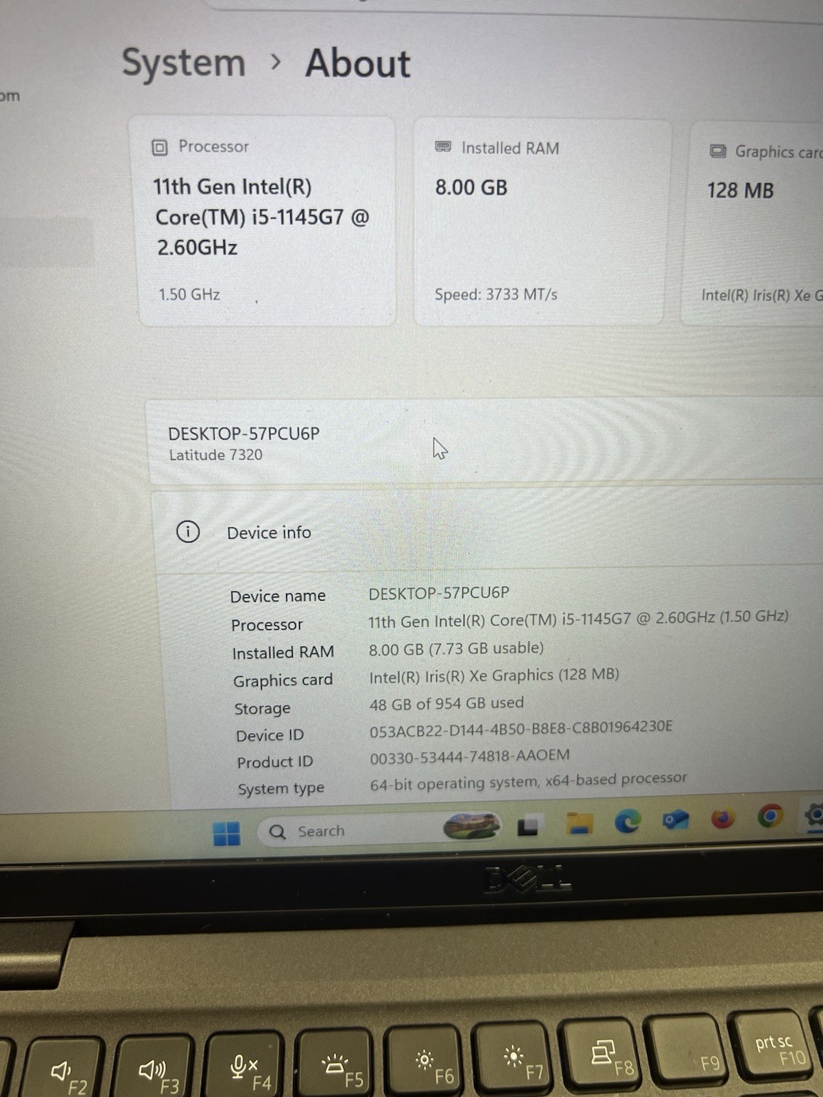 Dell Latitude 7320 Laptop Intel Core i5-1145G7 @2.60GHz 8GB RAM 954GB SSD Win 11