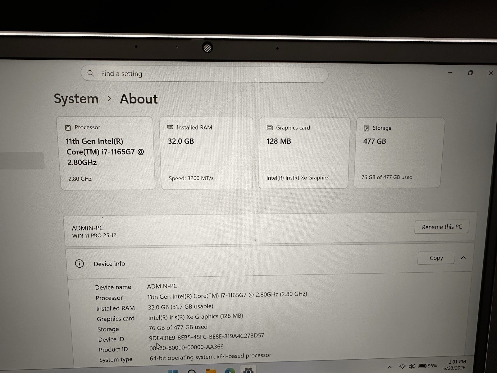 HP ELITEBOOK 840 G8 i7-1165G7 2.8 GHZ 32GB 512GB Ssd NVME /HP 65w adapter.#01