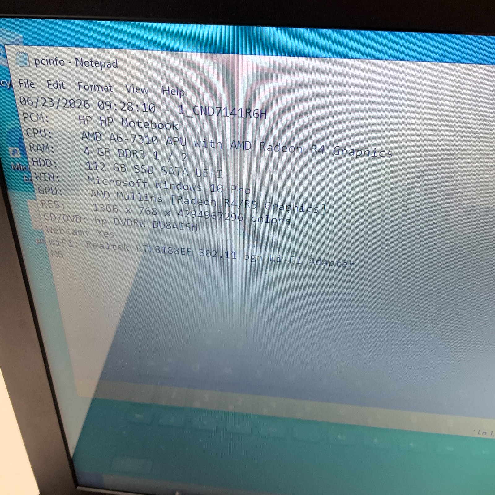 HP Notebook 15-ba009dx Laptop AMD A6-7310 2GHz 4GB RAM 120GB SSD Win 10 NO BATT