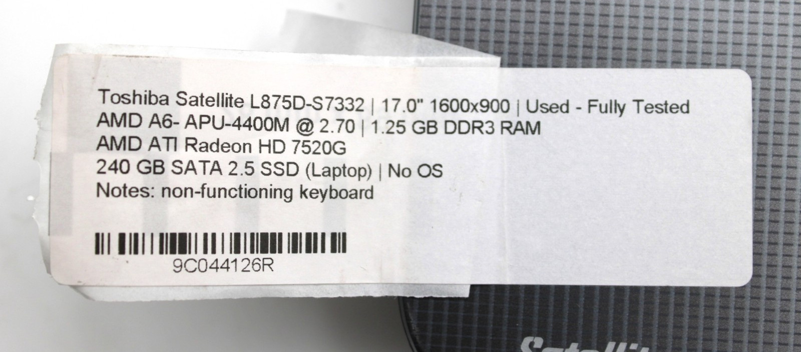 Toshiba Satellite L875D AMD A6-4400M@2.7GHz 1.25GB DDR3 240GB NO OS*USED/TESTED*