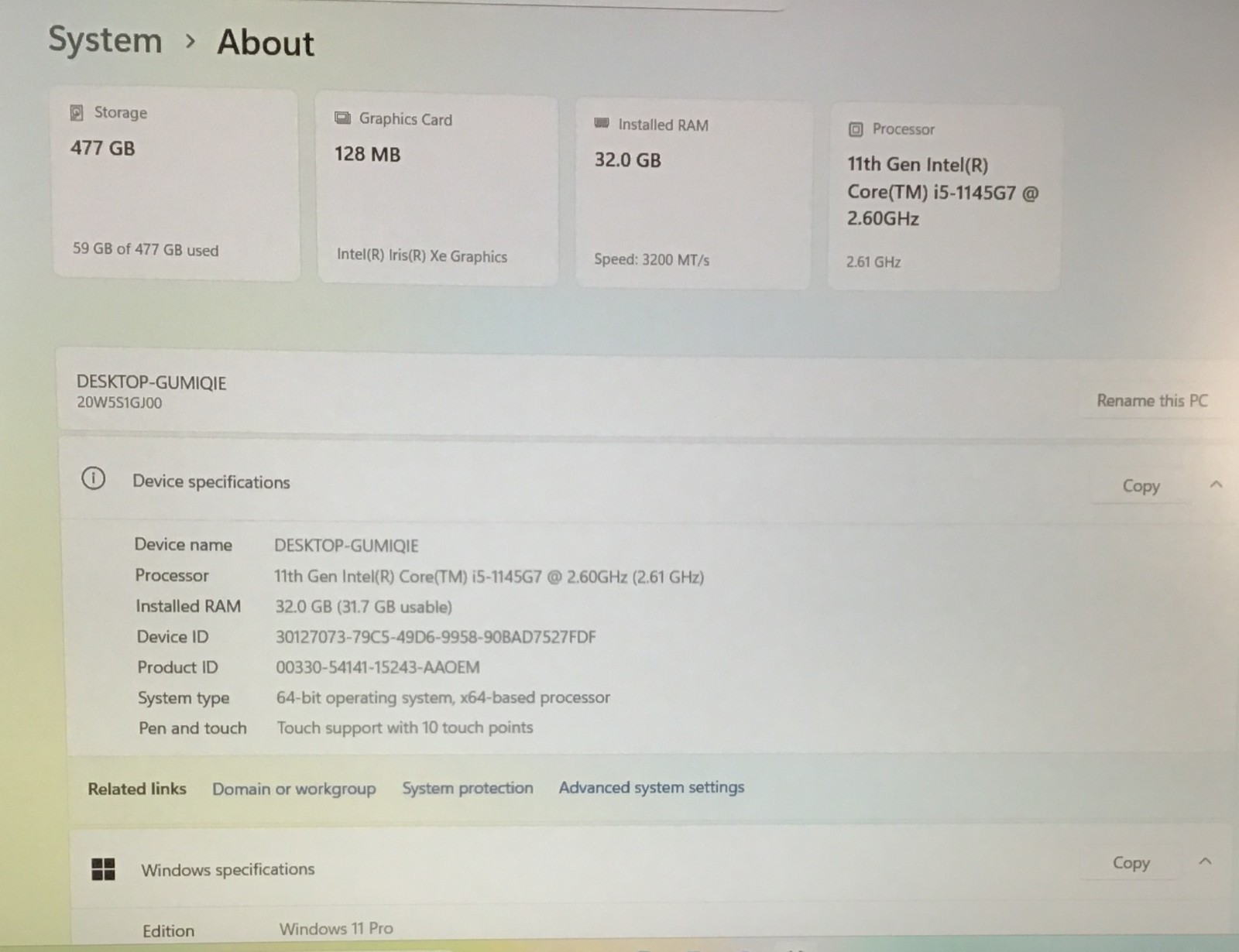 Lenovo ThinkPad T15 Gen 2 i5-1145G7 2.6GHz 32GB 512GB SSD Win 11 Pro Touchscreen