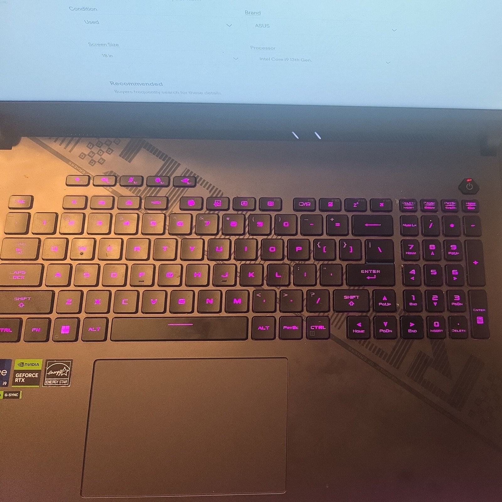 asus rog strix g18 Used 18 inch screen