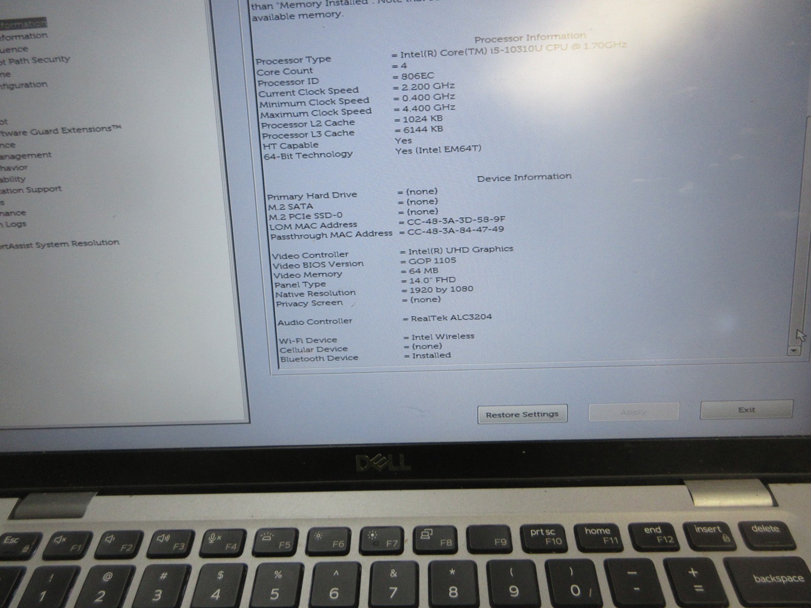 Dell Latitude 5410 14” i5-10310U 1.7GHZ WIFI GD BATT REBUILD