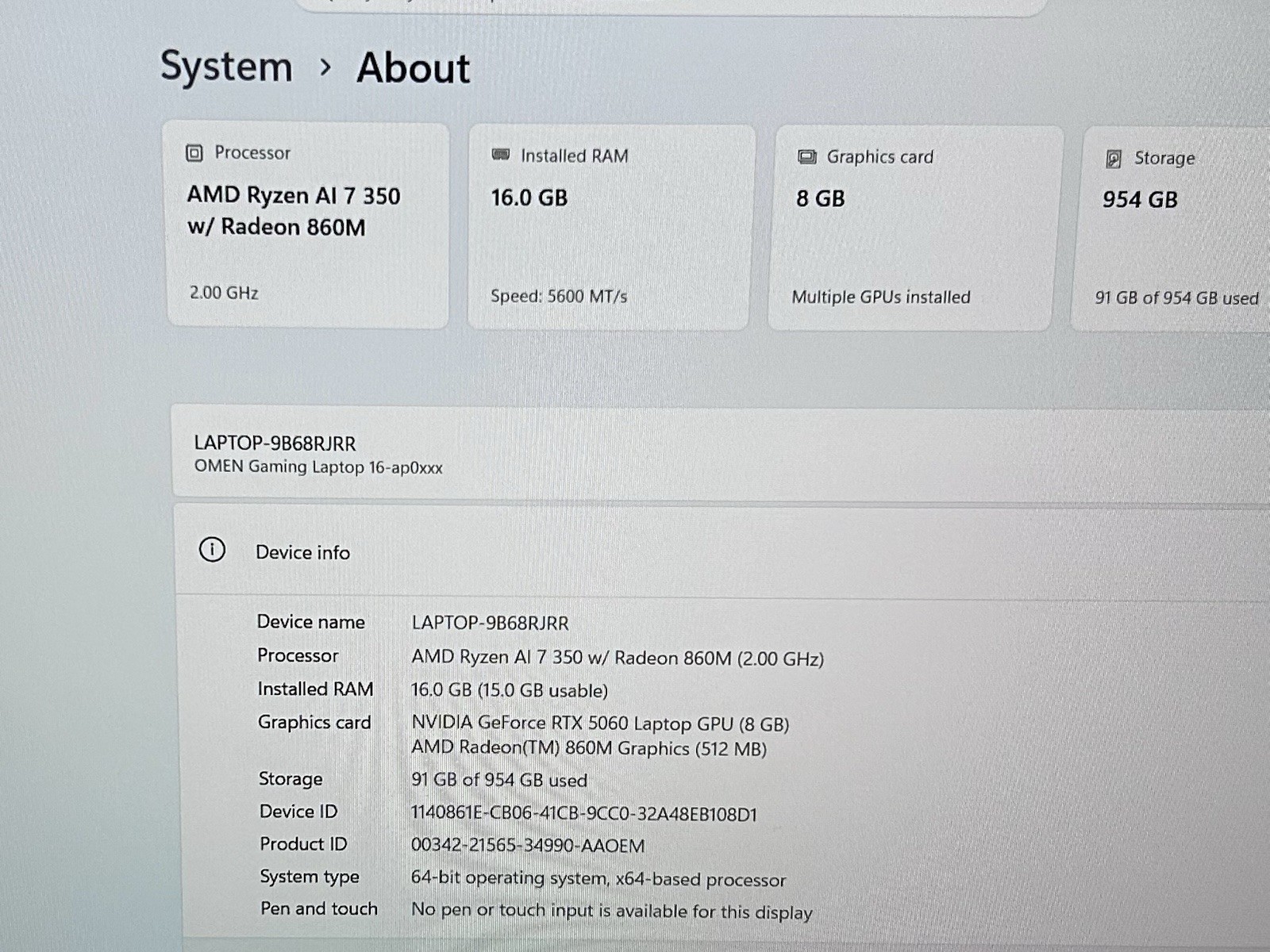 HP Omen 16-ap0047nr Black Gaming Laptop 16.0″ AI 7 350 16GB 1TB RTX 5060 W11