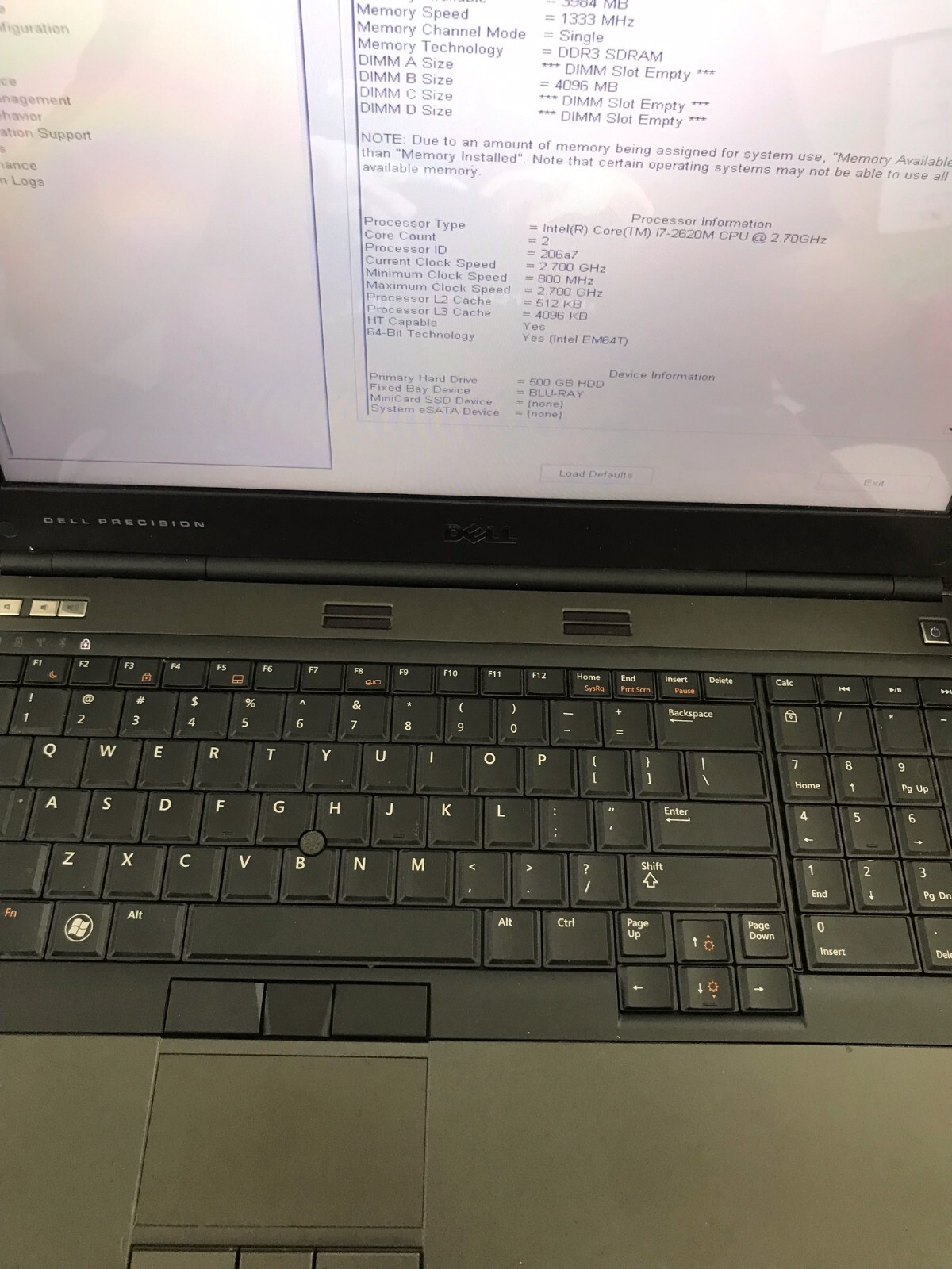 Dell Precision M4600 15.6″ i7-2620M 2.7GHZ500 HDD 4GB RAM NO OS