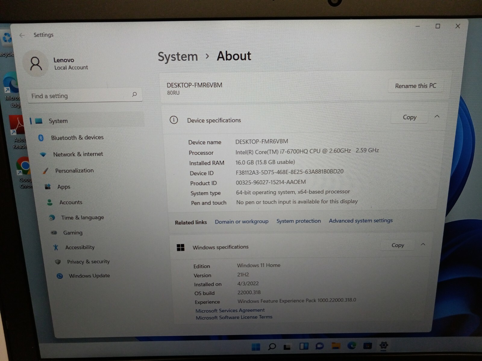 Lenovo 700-15ISK 15.6″ Intel-Core i7-6700HQ 16GB 1024GB SSD Win11 H NVIDIA 950M