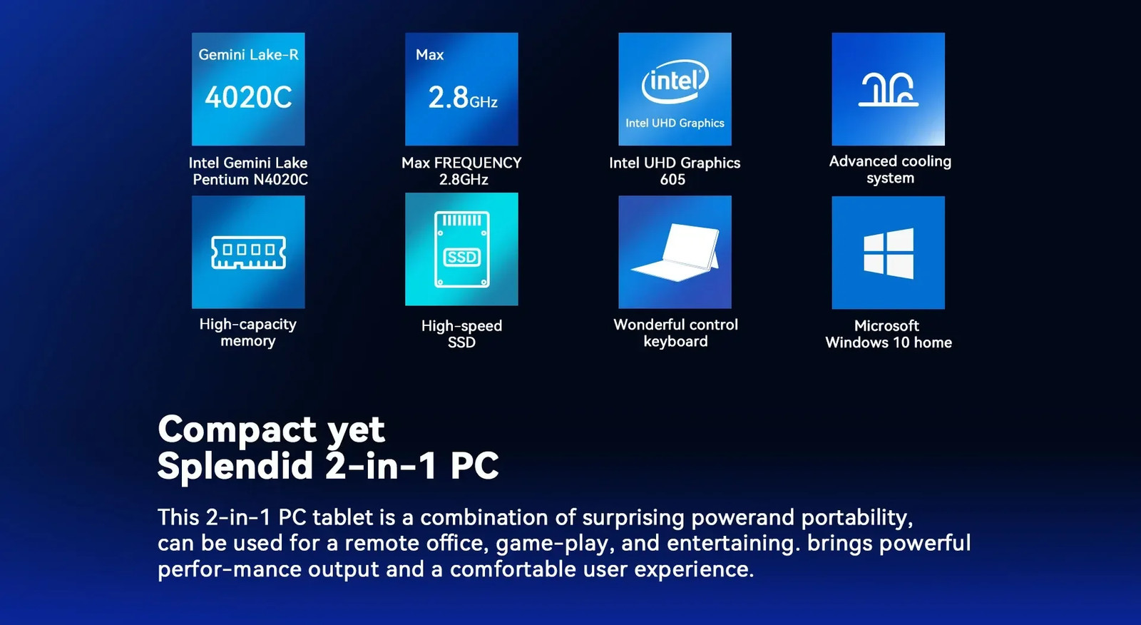 10.1″ 2-in-1 Laptop Tablet PC Win 11 8GB 128GB Intel N4120