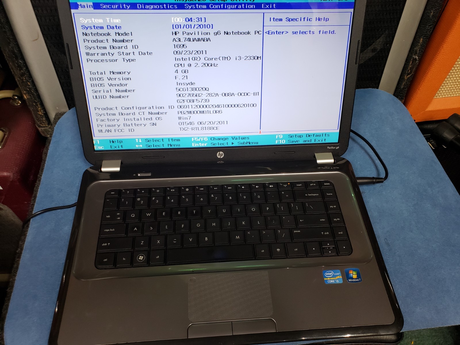 HP Pavilion g6 Intel Core i3-2330M 2.20GHz 4GB Ram 600 GB HDD bad battery