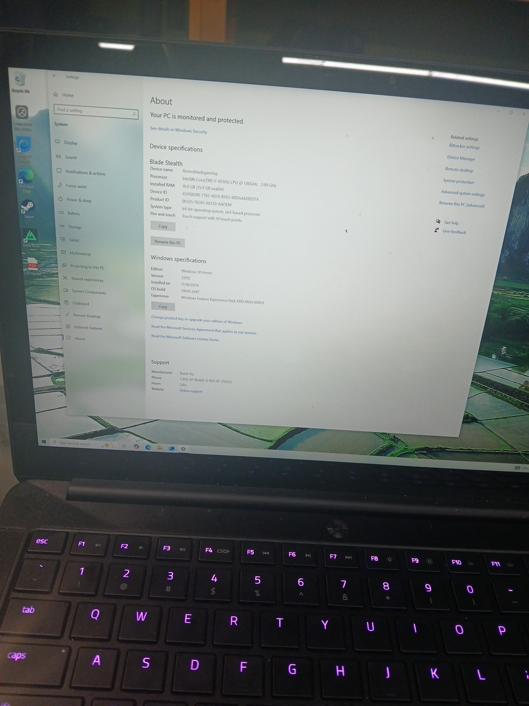 razor blade stealth 14 , 16gb ram, intel corei7 8th gen