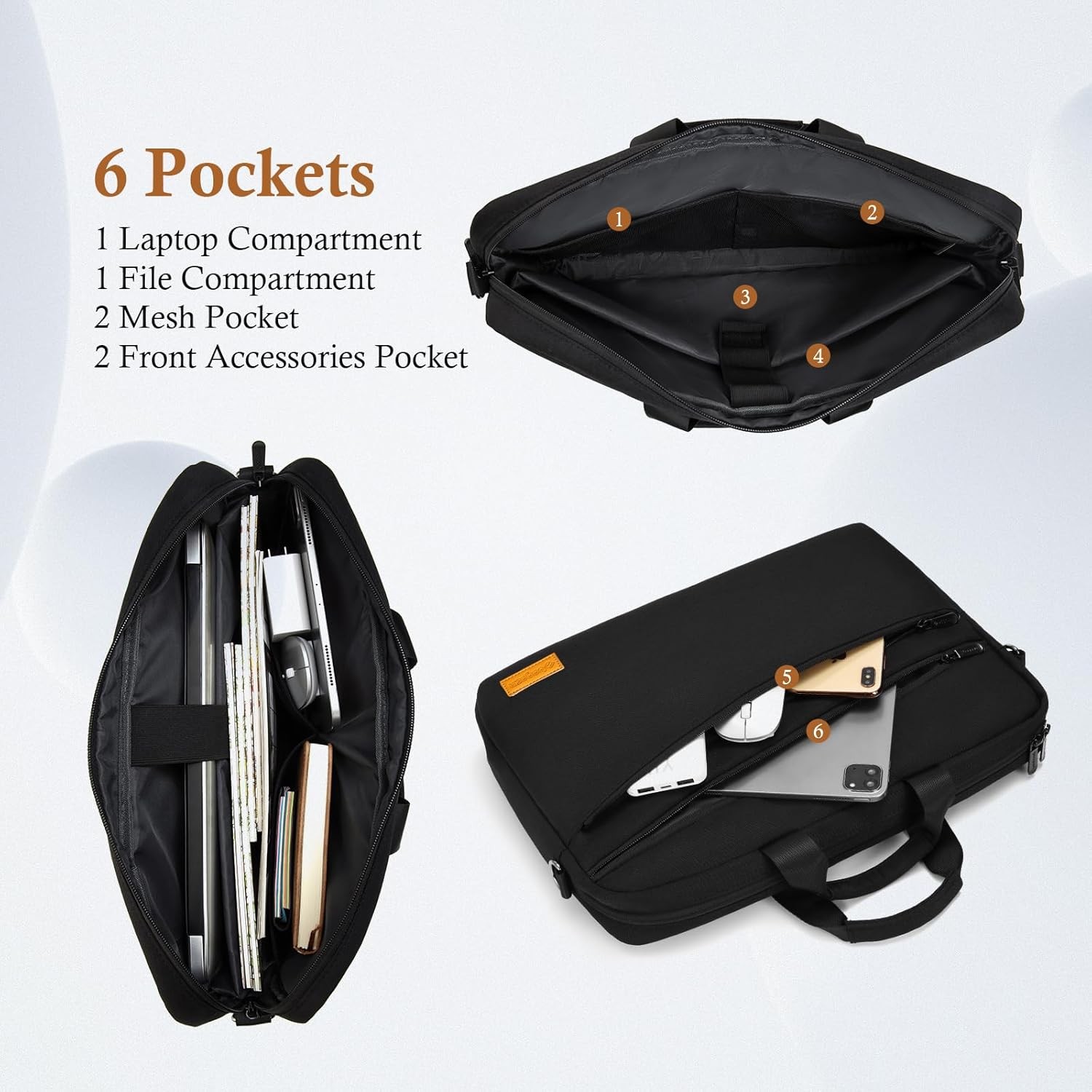 Lightweight Black Laptop Carrying Case for 17-17.3 Inch PCs, Water-Repellent Bri