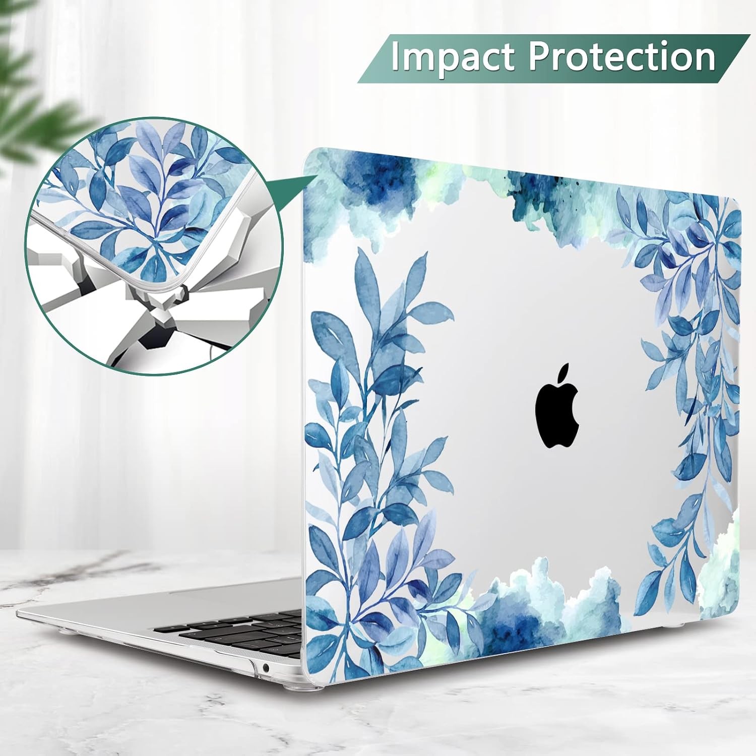 2021 2020 2019 2018 MacBook Air 13 inch Case A2337 M1 A2179 A1932, Blue Floral