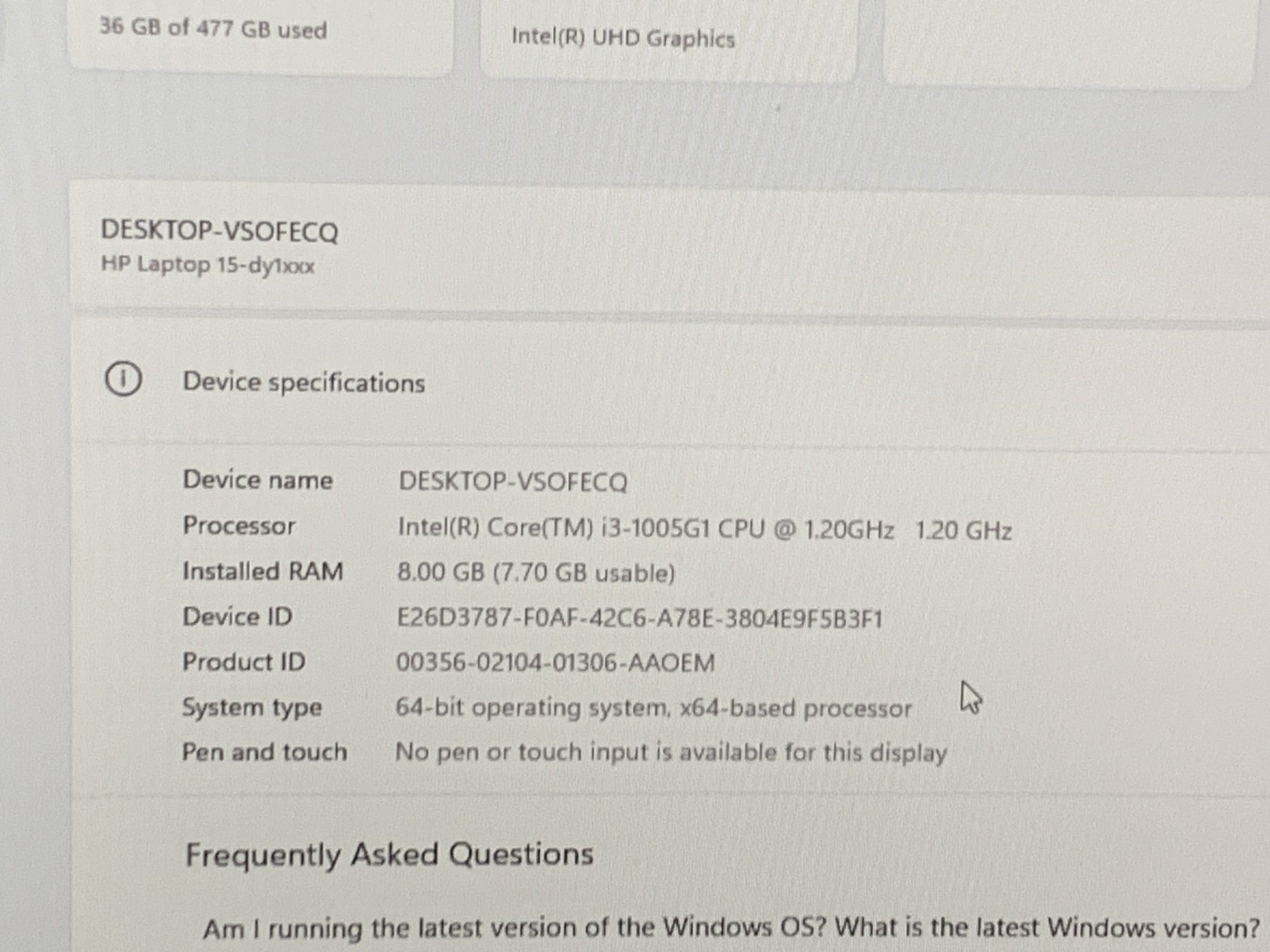 DELL NOTEBOOK 15-dy1731ms i3-1005G1@ 1.20GHz 8GB RAM 512GB NVMe W11H W/AC *READ