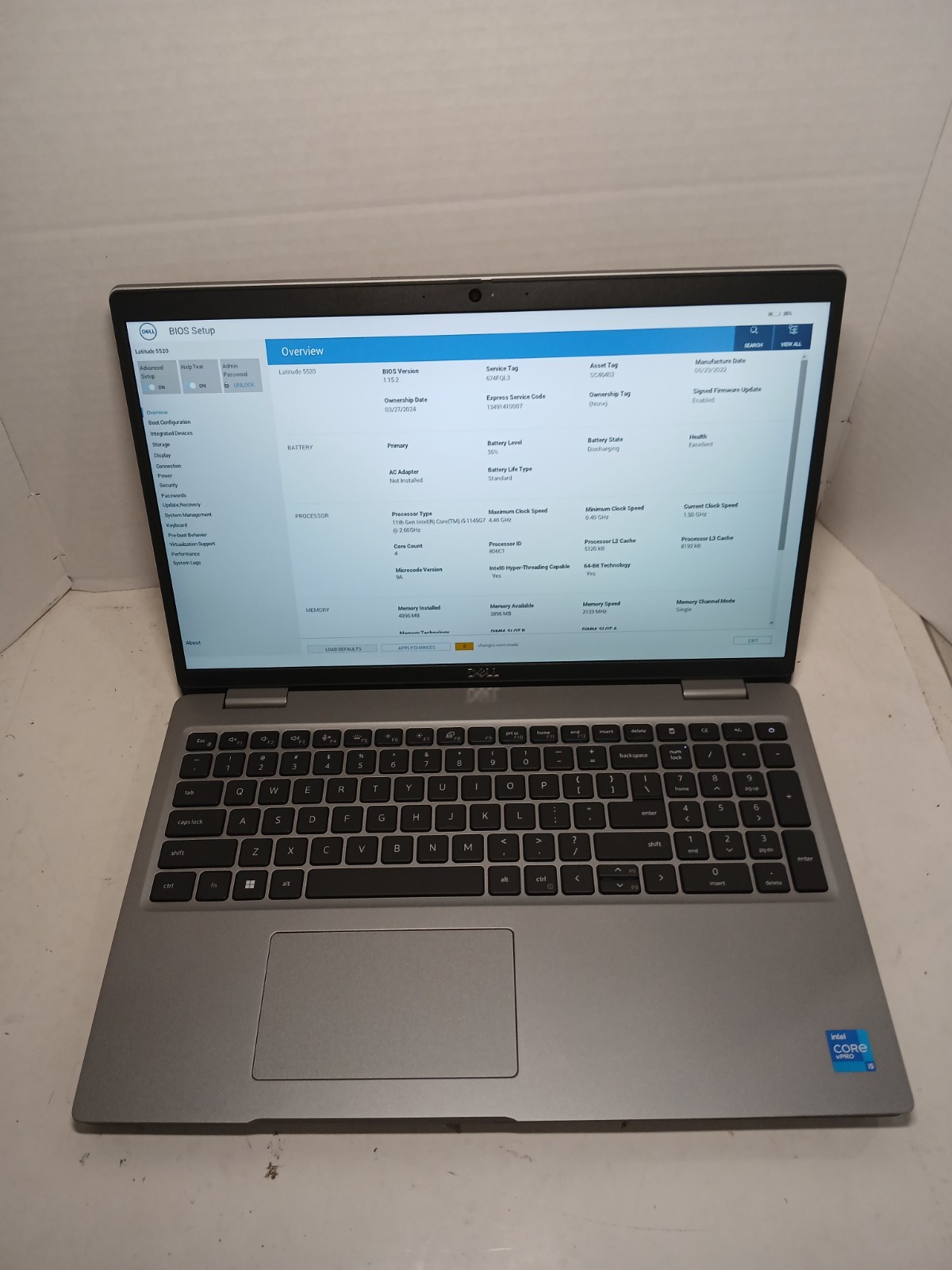 Dell Latitude 5520 15.6″ i5-1145G7 2.6GHz 4GB RAM NO SSD NO OS! BIOS PW! #97
