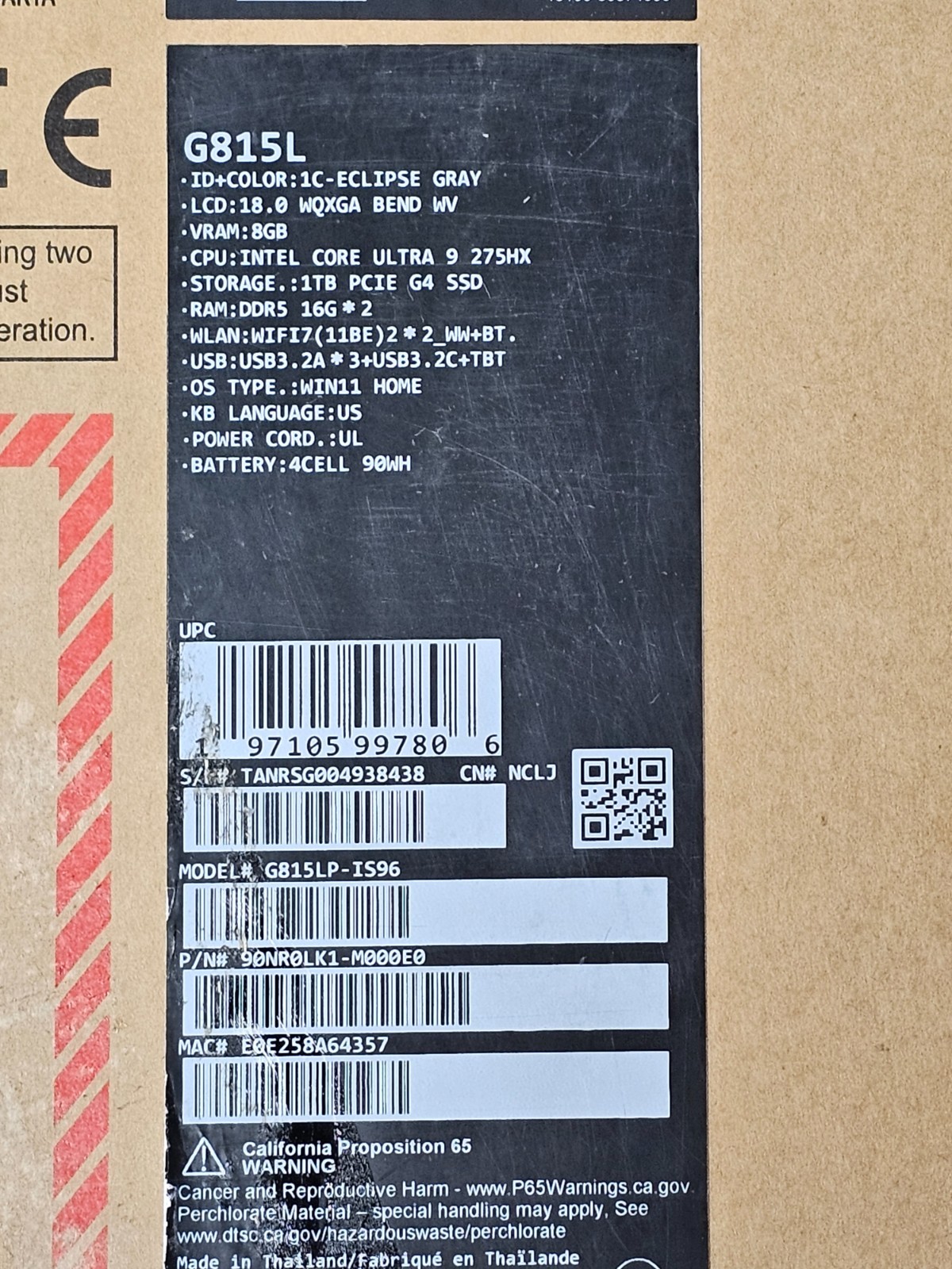 ASUS ROG STRIX G, Intel CORE Ultra 9 275HX, 2.70 GHz, 32 GB RAM, 1 TB NVMe SSD