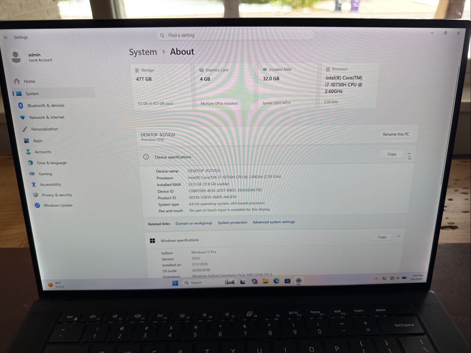 Dell Precision 5550 15in FHD+ i7-10750H 2.60GHz – 32GB 512GB SSD — Quadro T1000