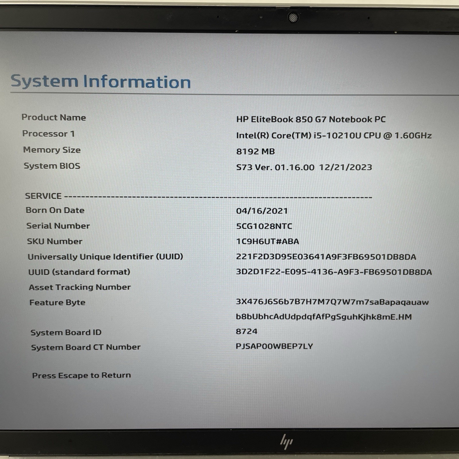 HP EliteBook 850 G7 15.6″ i5-10210U 1.60 GHz 8 GB RAM No SSD No OS – Bad Bezel