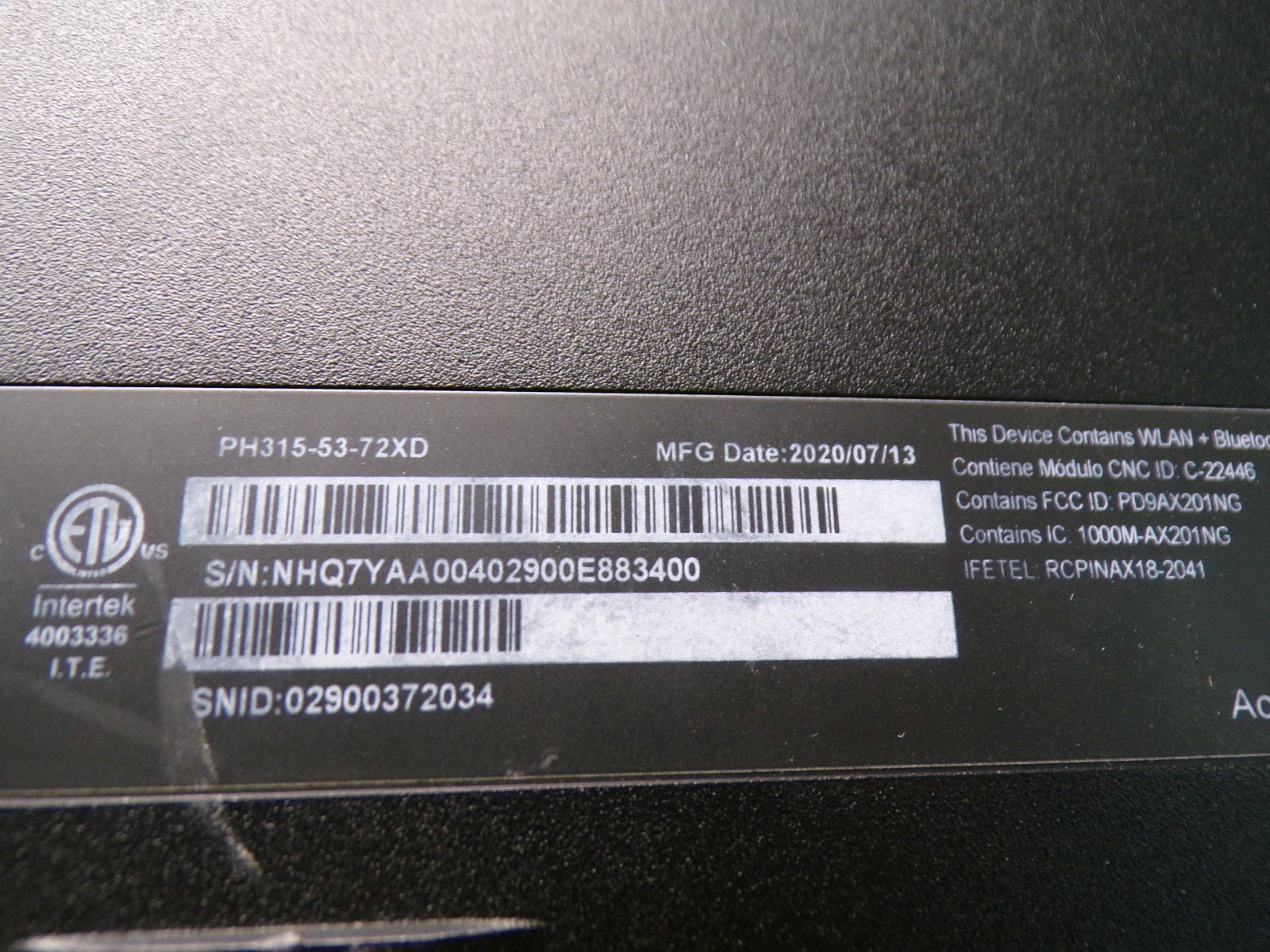 Acer Predator Helios 300 PH315-53-72XD i7-10750H 16GB RTX2060 Gaming Laptop #749