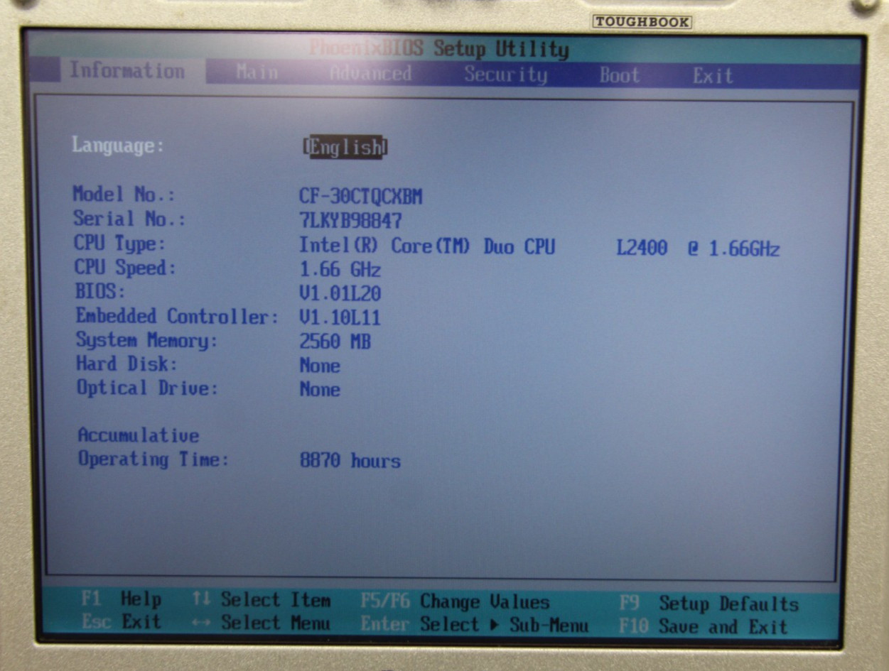 Panasonic Toughbook CF-30 13.3″ Laptop Intel Core 2 Duo L2400 1.66GHz 2GB No HDD
