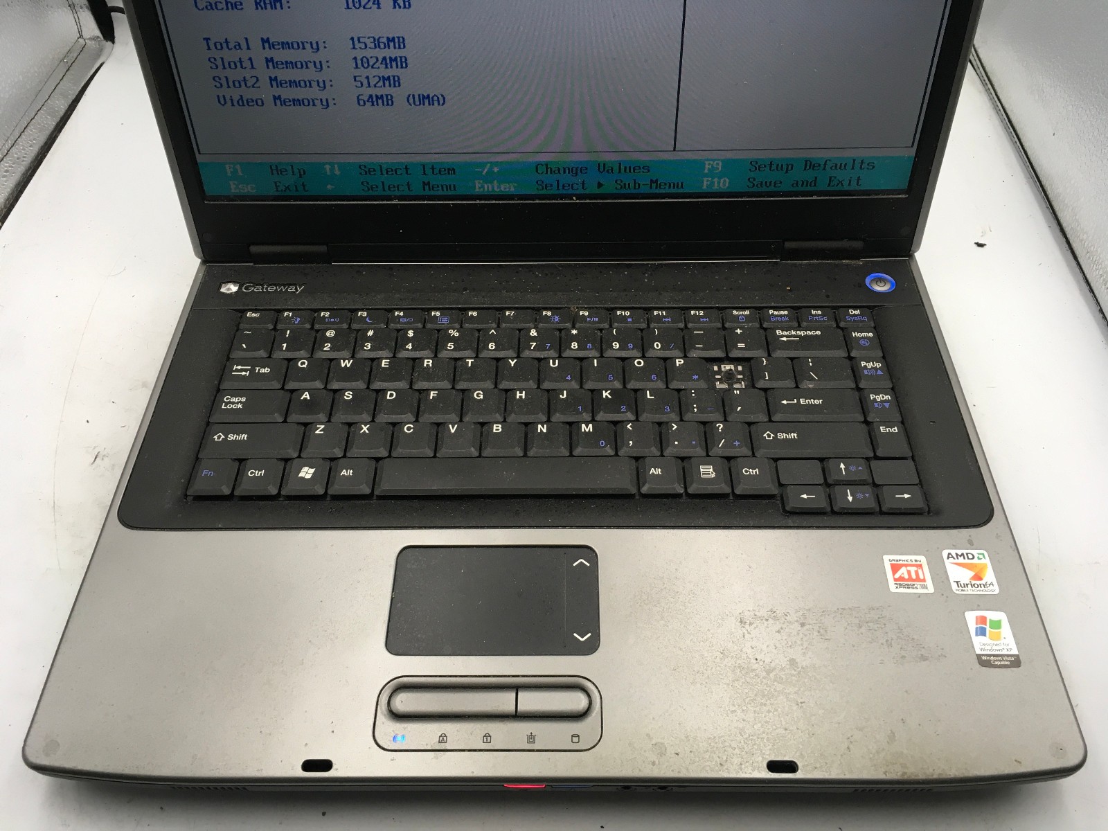 GATEWAY MA3 MX6441 – BOOTS TO BIOS – AMD TURION 64 – 1.5GB RAM – 15″ – READ – BB