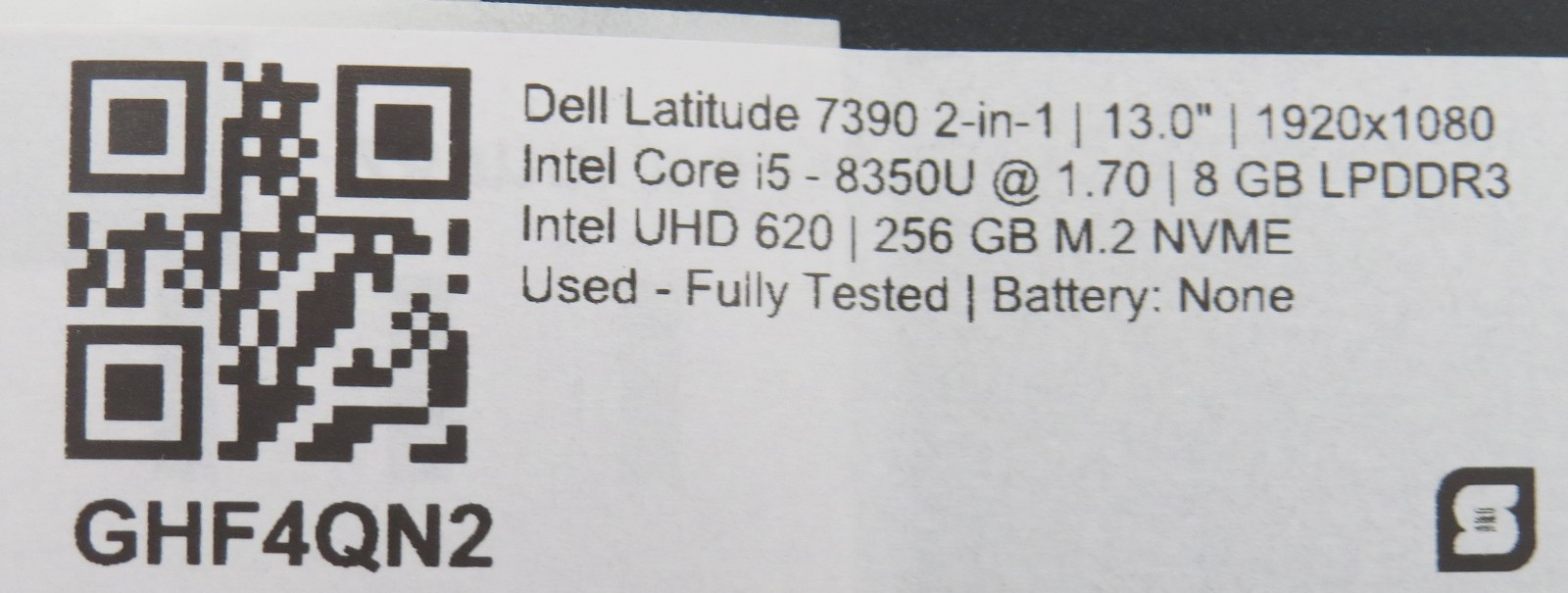 Dell Latitude 7390 2 in 1 | i5-8350U@1.7 | 8GB/256GB | 13″ Touch | No OS/AC/BATT