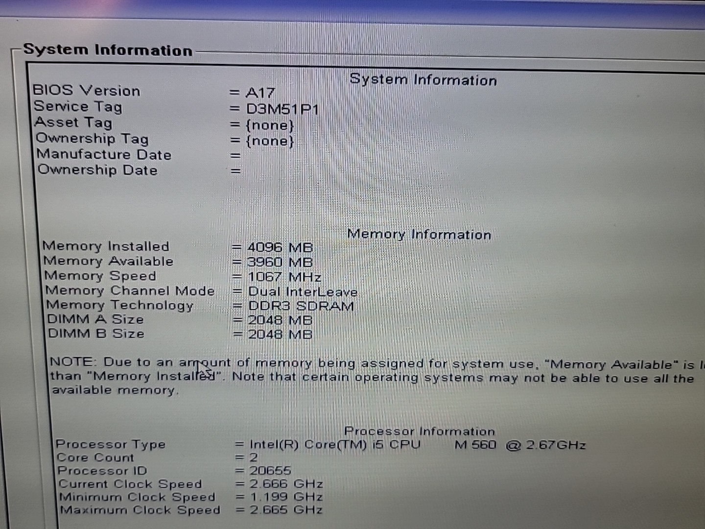 Dell Latitude E6510 Core i5-M560 4GB RAM, 160GB HDD, NVIDIA NVS 3100M, Win10Pro
