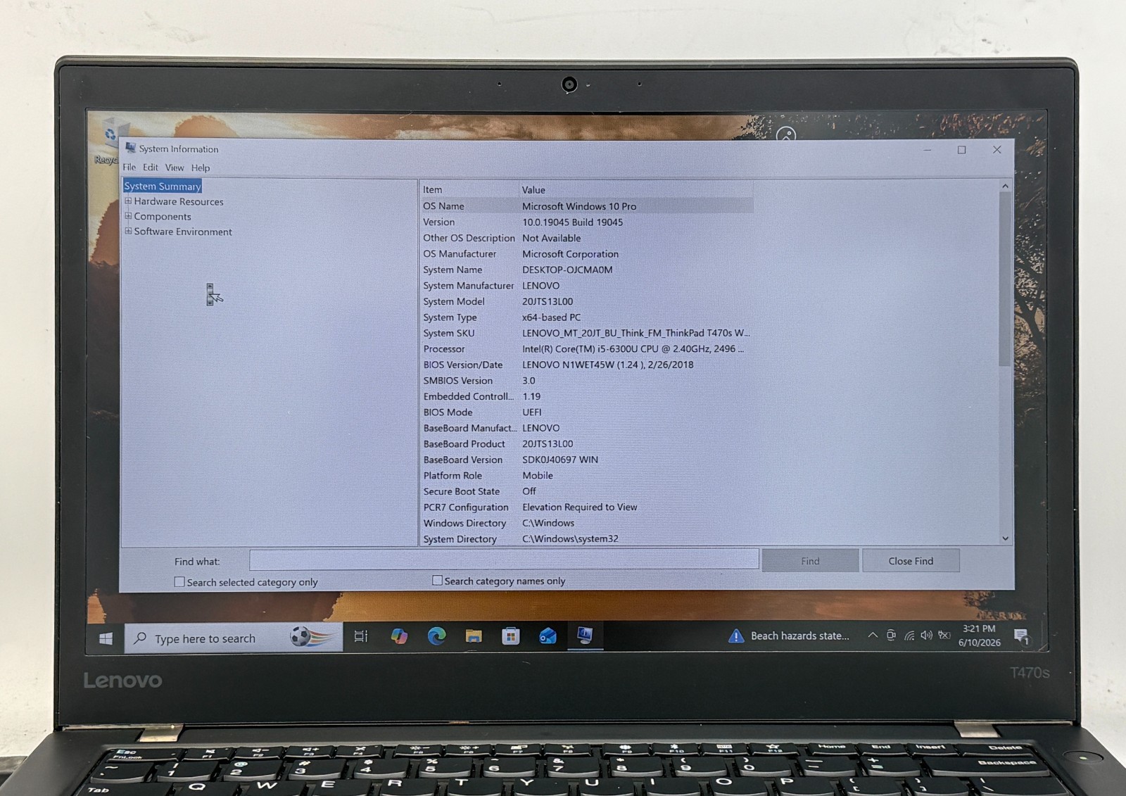 Lenovo Thinkpad T470s i5-6300u 2.4GHz 8GB RAM- NO SSD- NO BATTERY