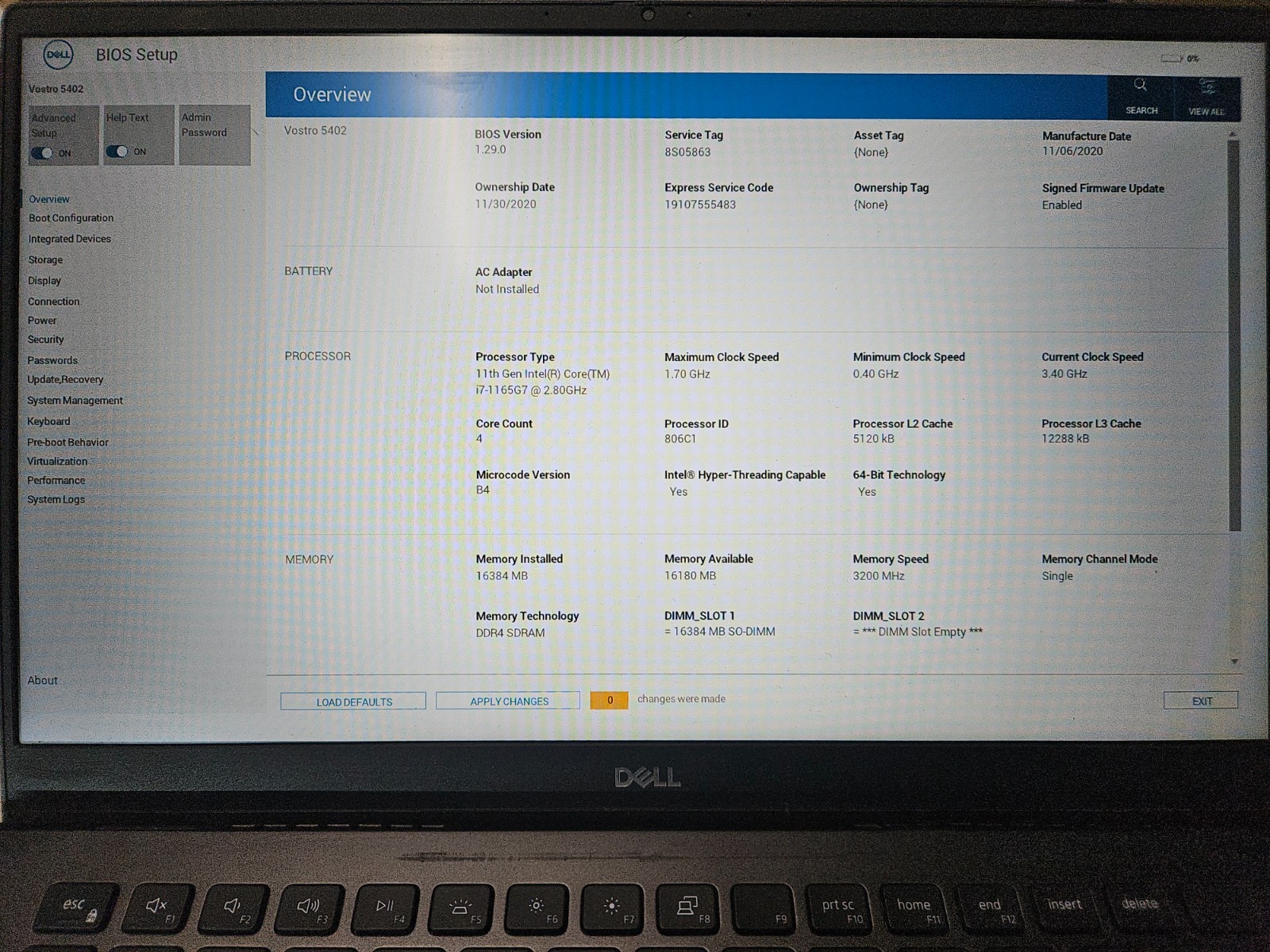 Dell Vostro 5402 Intel Core i7-1165G7 2.8GHz 16GB NO HDD
