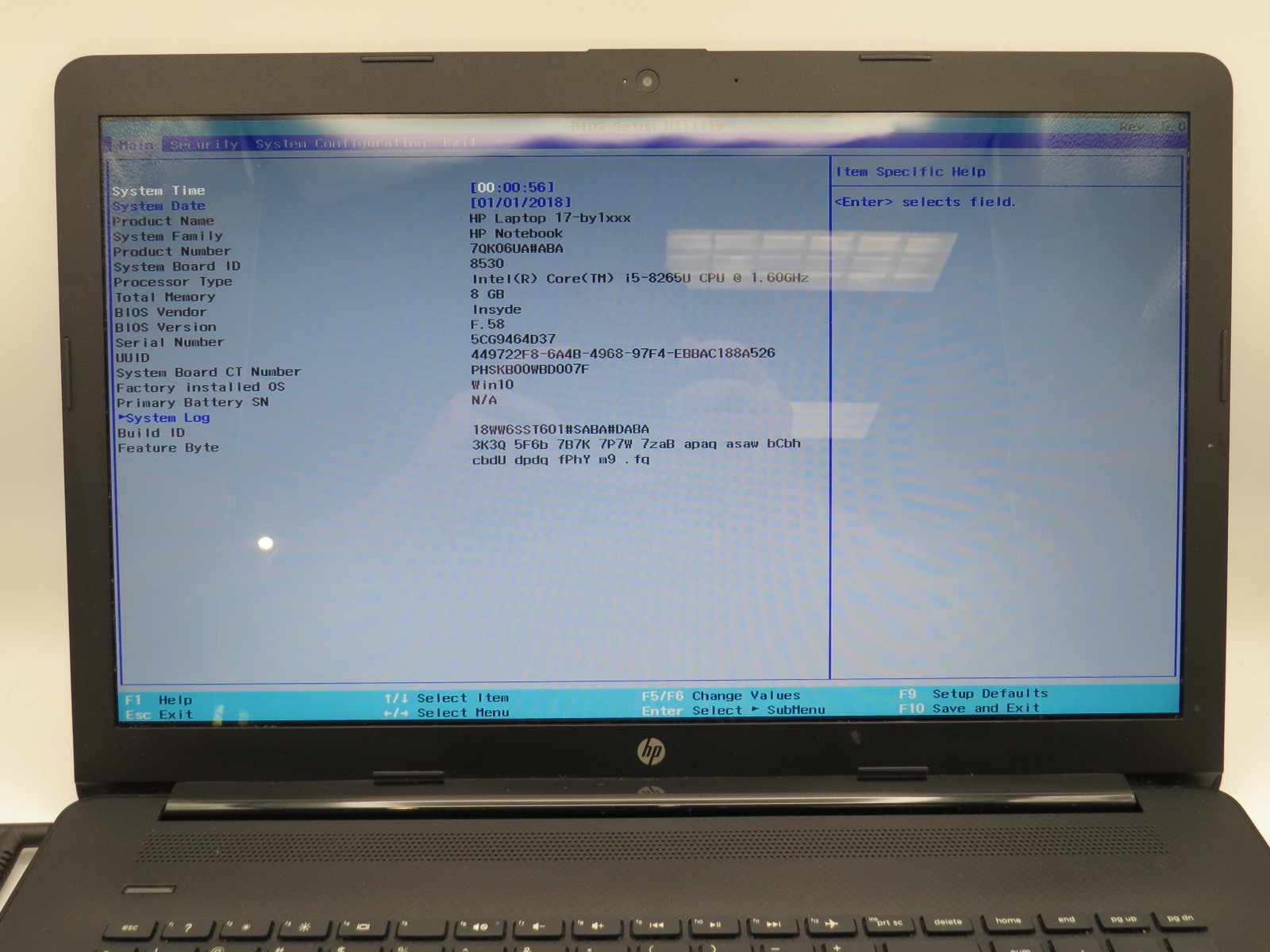 HP 17 Notebook BY1053DX i5-8265U @ 1.6GHz 8GB DDR4 256GB m2 No OS/AC