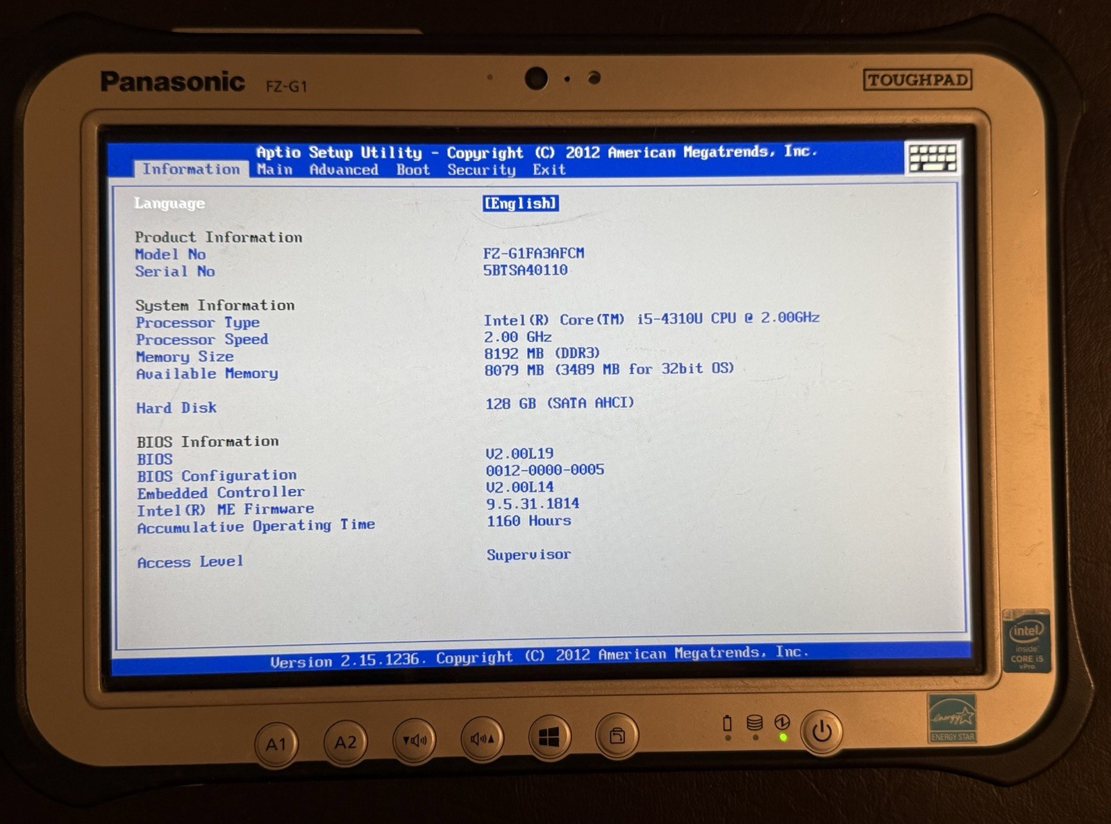 Panasonic Toughpad FZ-G1 10.1″ Core i5 8GB RAM 128gb SSD Windows 11 Pro