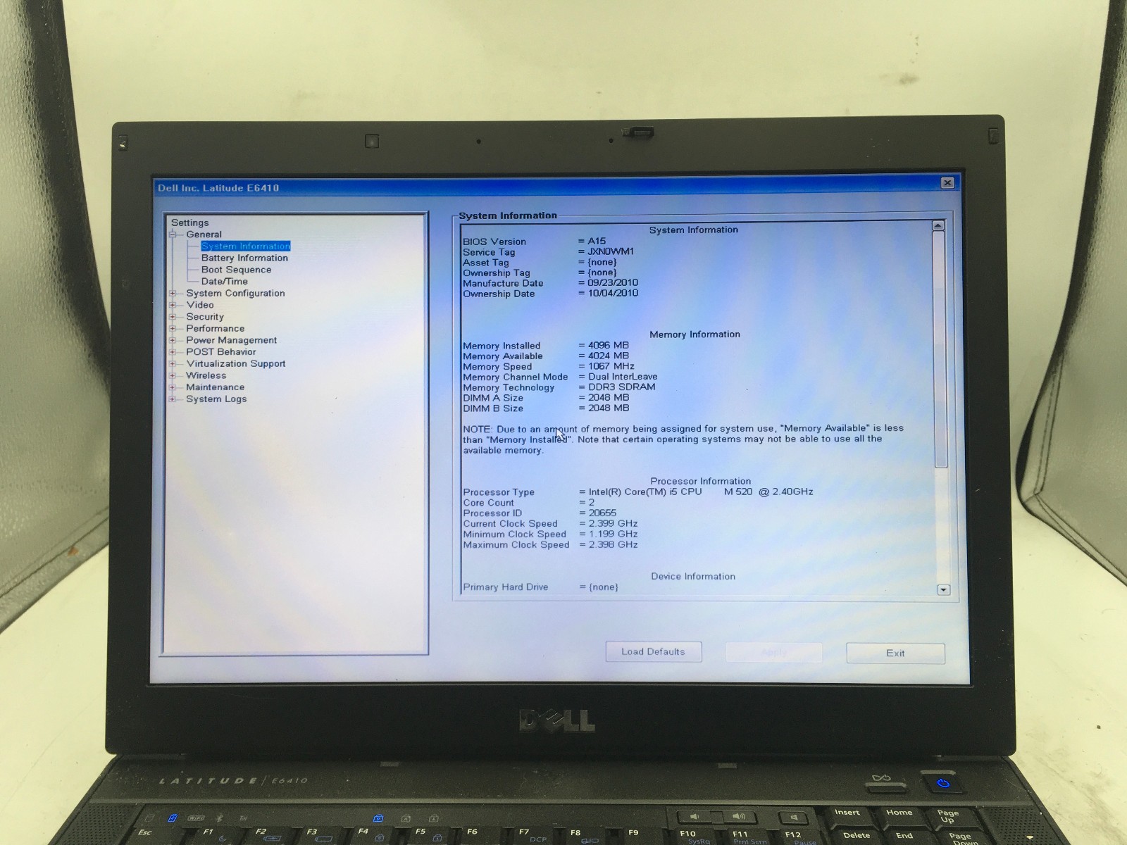 DELL LATITUDE E6410 – BOOTS TO BIOS – INTEL I5 M520 – 4GB RAM – NO OS – READ -BB
