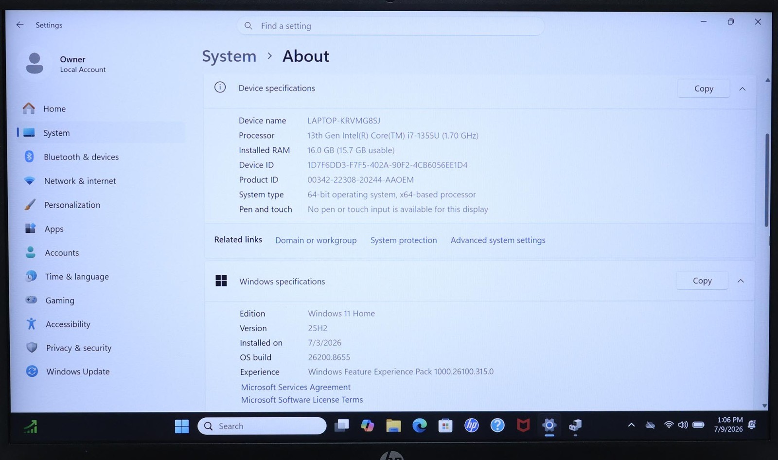 HP Laptop 14-ep0199nr Core i7-1355U 1.7GHz 16GB 512GB 14″ W11H