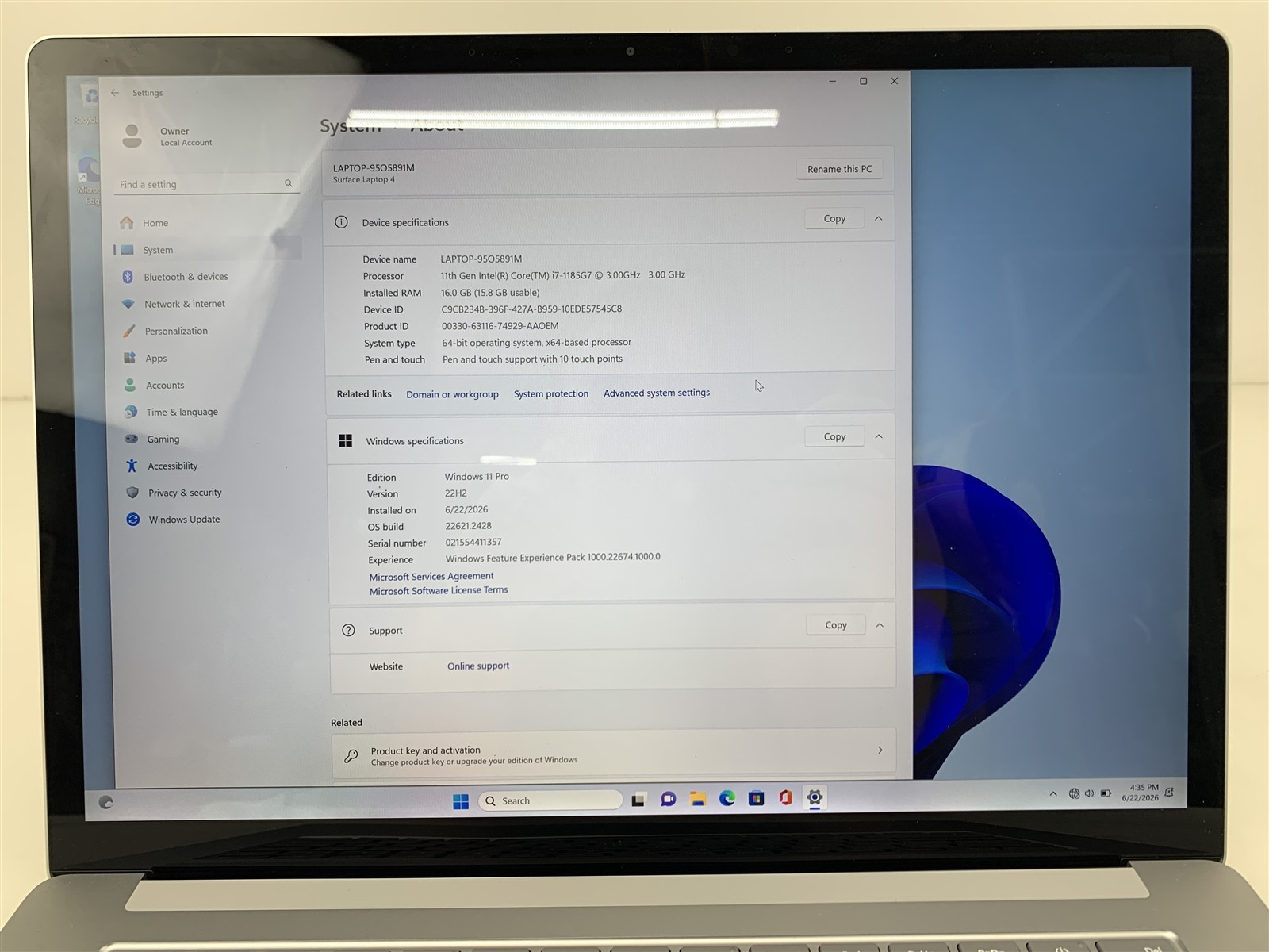 Microsoft Surface Laptop 4 1979 i7-1185G7 3.00GHz 16GB RAM 256GB NVMe Win 11 Pro