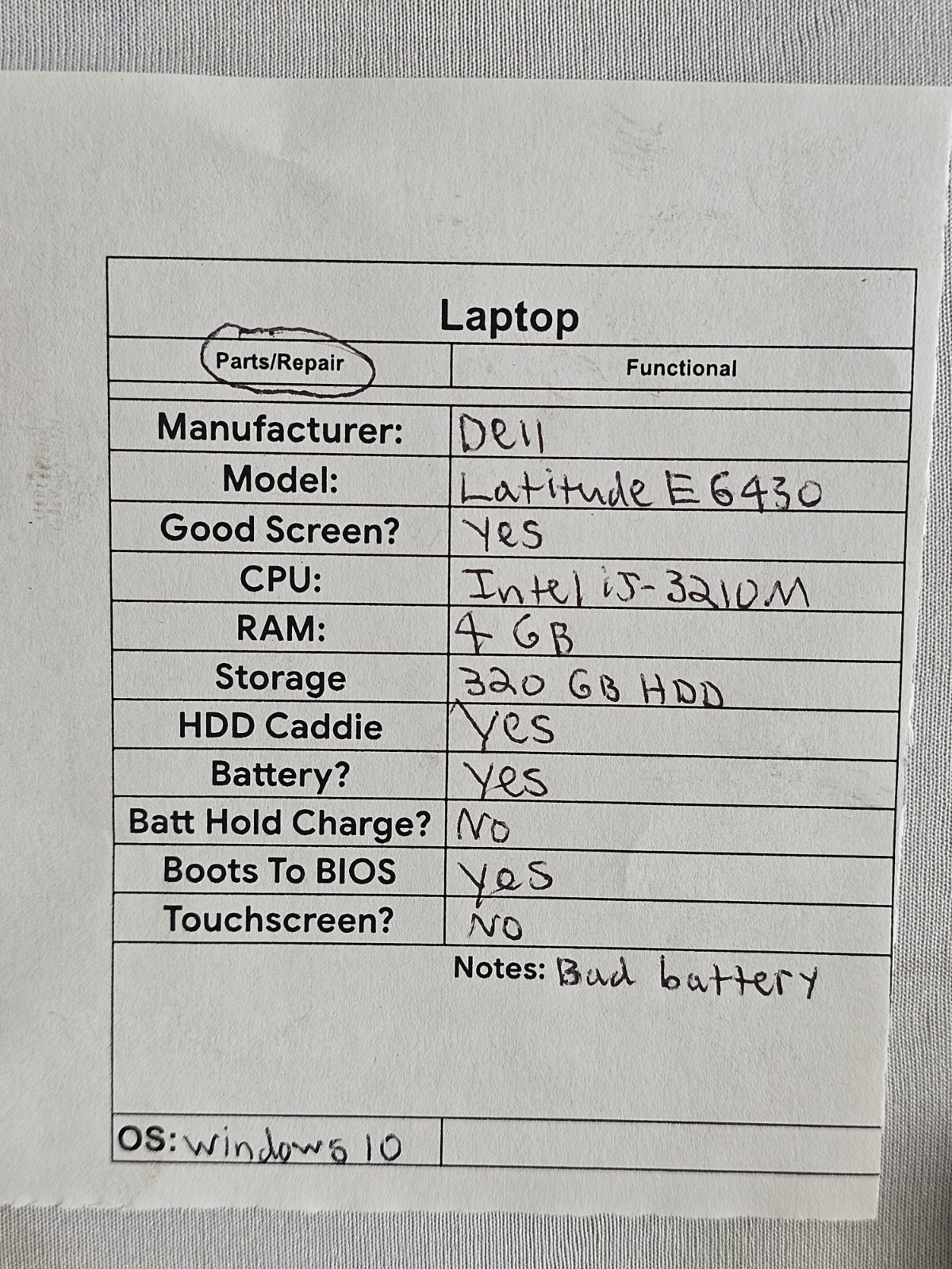 Dell Latitude E6430 Laptop – Intel i5-3210M – 4GB RAM 320GB HDD BAD BATT Win 10