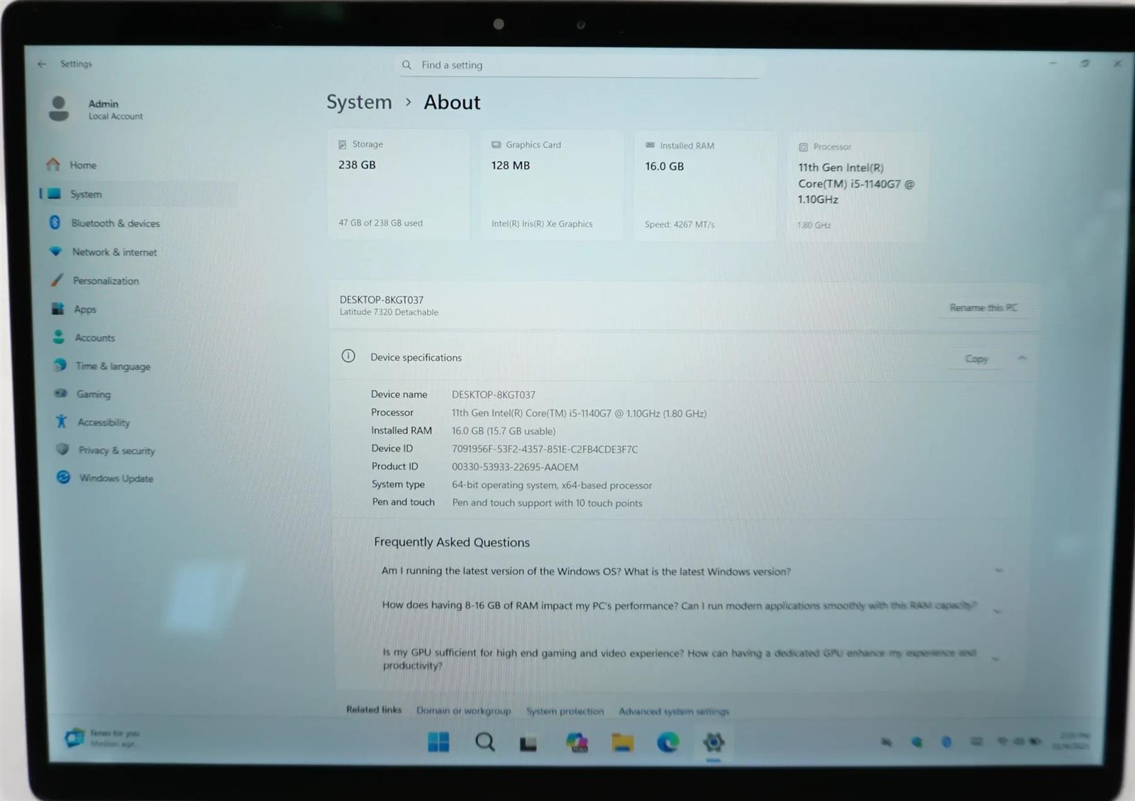 Dell Latitude 7320 Detachable Core i5-1140G7 1.1GHz 16GB 256GB – good working