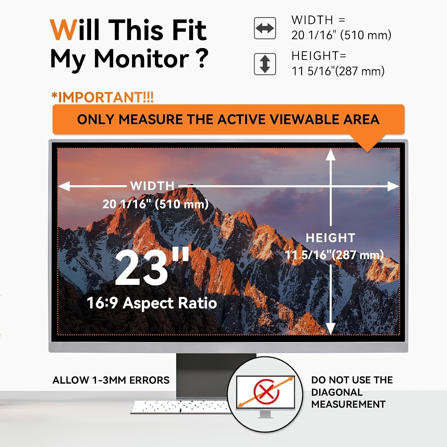 23 Inch Computer Privacy Screen for 16:9 Widescreen Monitor, Anti Glare Filter
