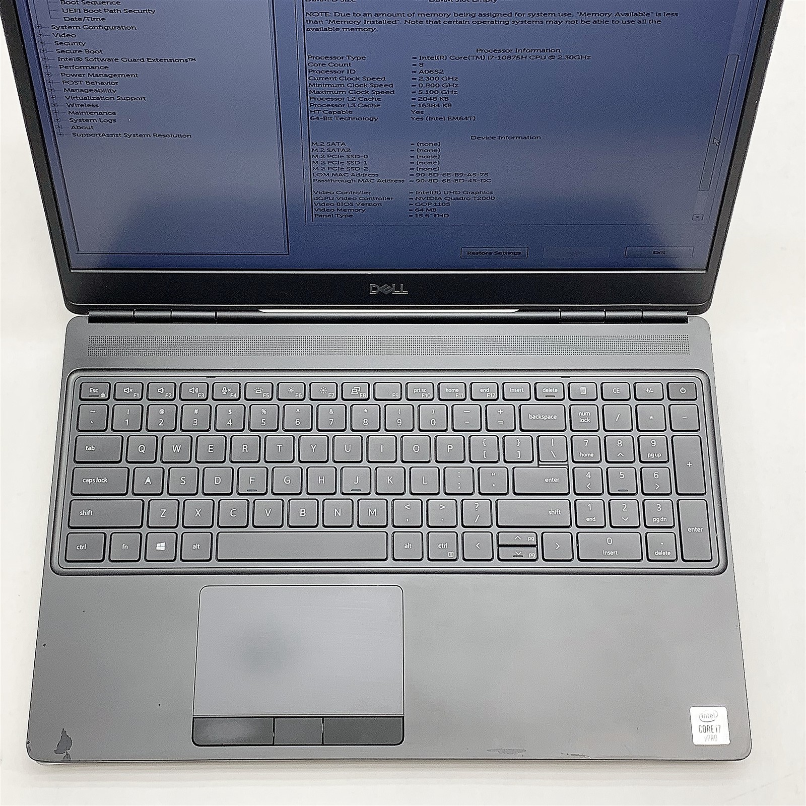 Dell Precision 7550 Laptop Intel Core i7 10875H 2.30GHZ 15.6″ FHD 32GB NO HDD