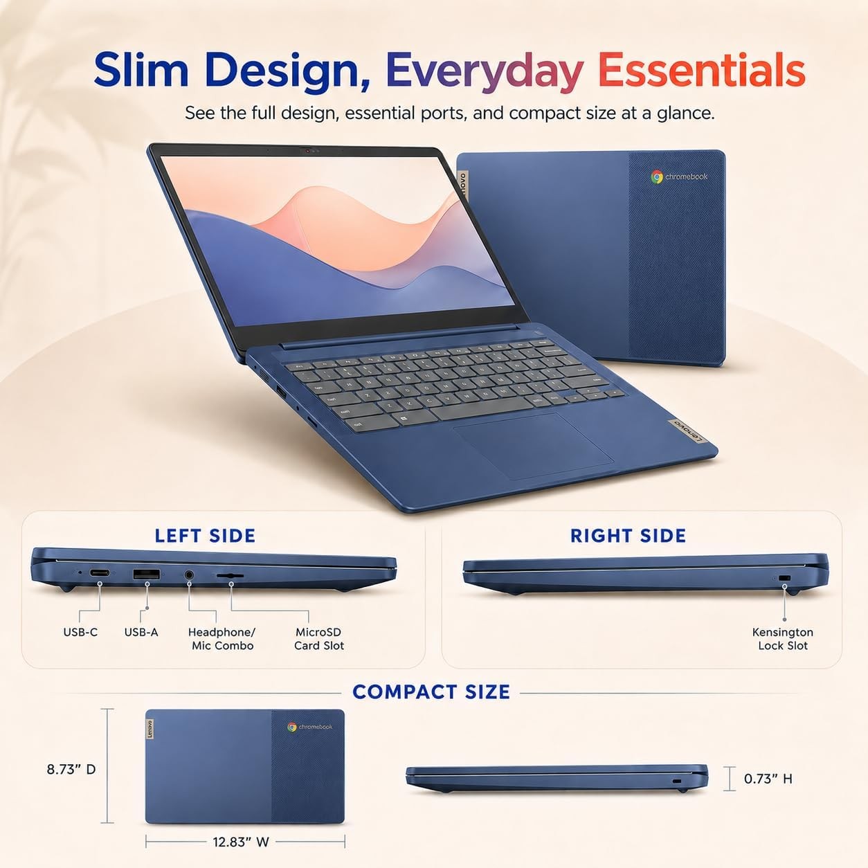 Lenovo Slim 3 14″Touch Laptop,MediaTek Kompanio 520, 4GB RAM, 64GB eMMC+128GB SD