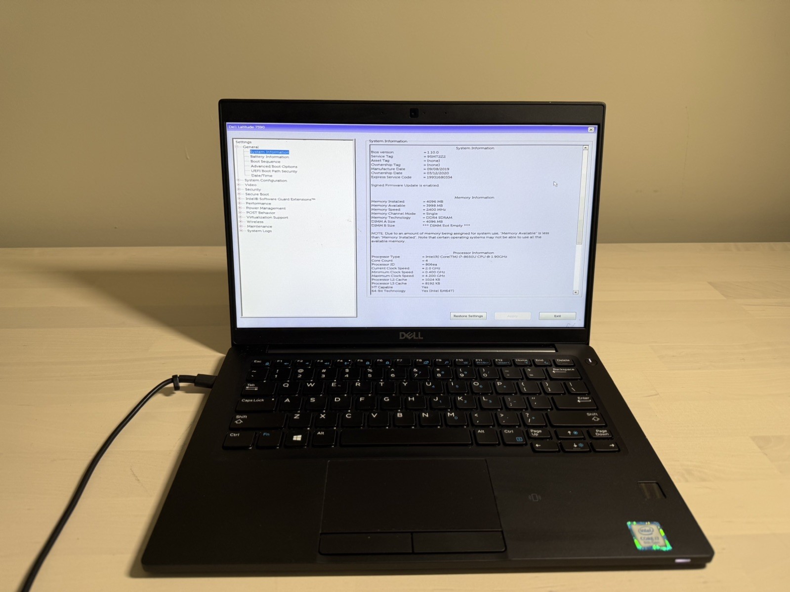 Dell Latitude 7390 Laptop Intel Core i7 8th Gen No HD/OS/AC Adapter