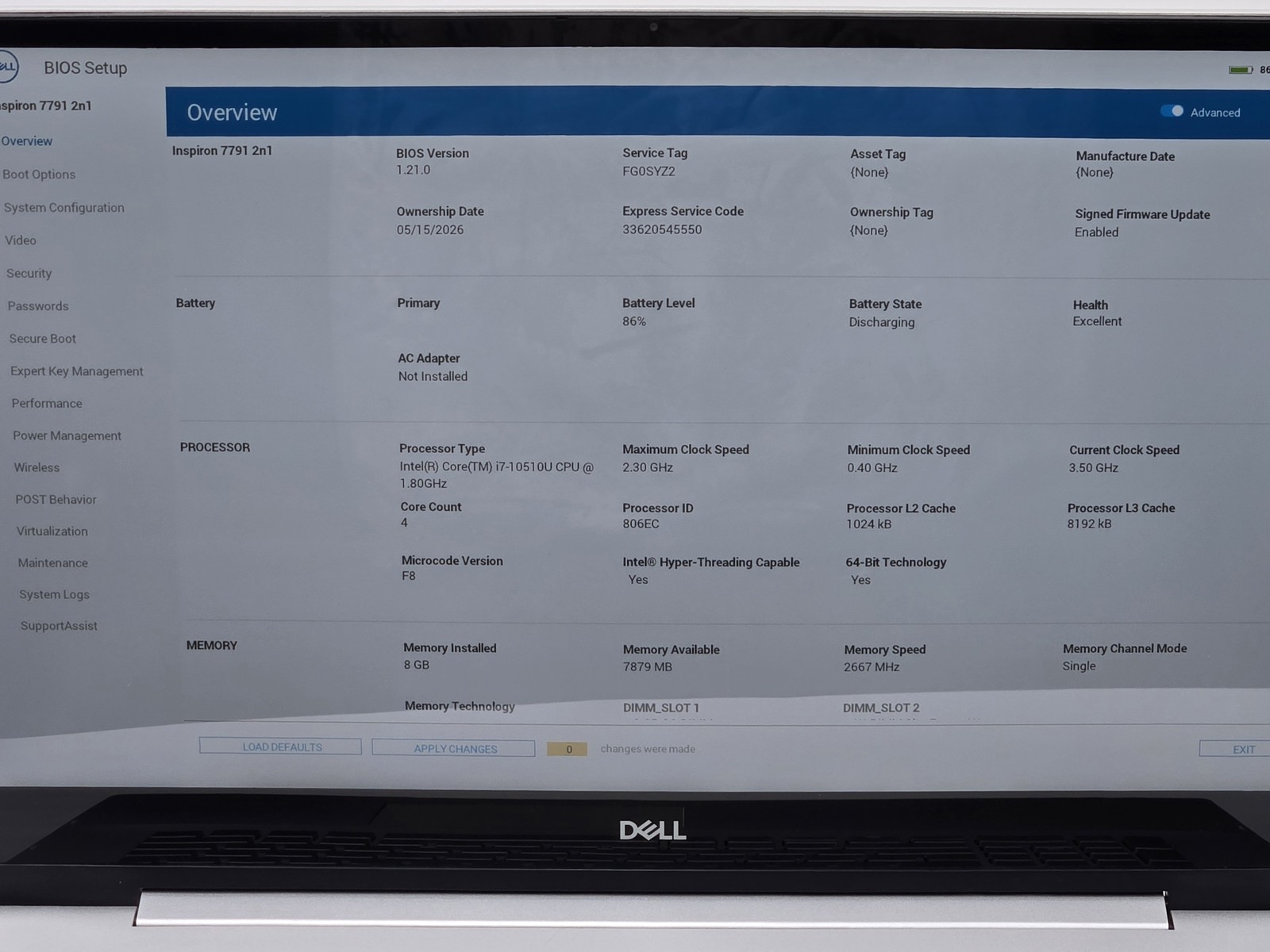 Dell Inspiron 7791 2-in-1 17″ FHD Touch I7-10510U 256GB SSD 8GB W11P MX250