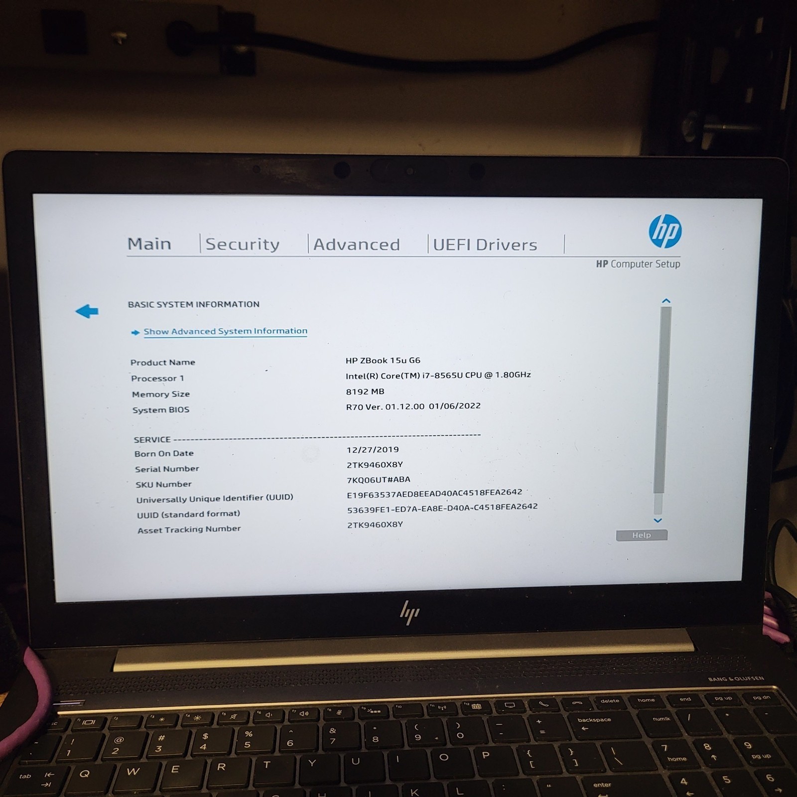 Bad Keyboard HP ZBook 15u G6 Laptop Intel i7-8565U 1.8GHz 8GB 256GB SSD
