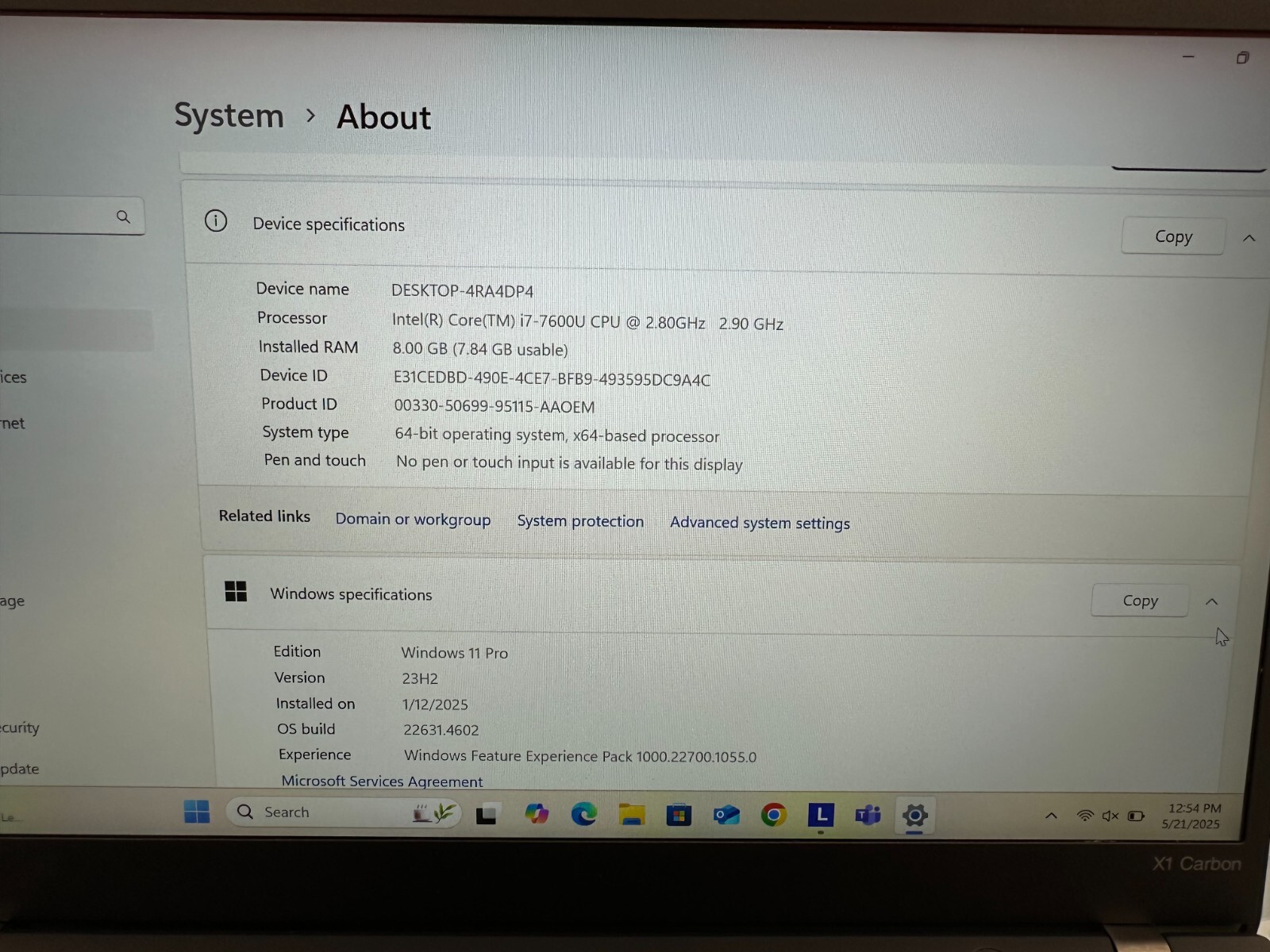 Lenovo 20HR000FUS TP X1 Carbon 5th Gen i7-7600U 8GB 500GB SSD Win 11 Pro