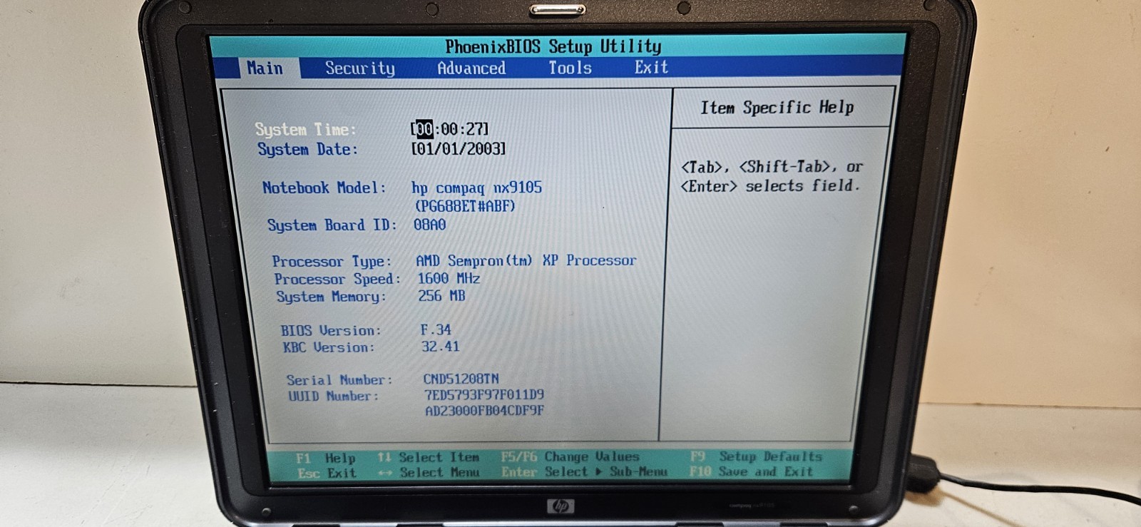 HP Compaq Laptop NX9105 / AMD Sempron 1.60Ghz / 256Mb Ram / Win XP