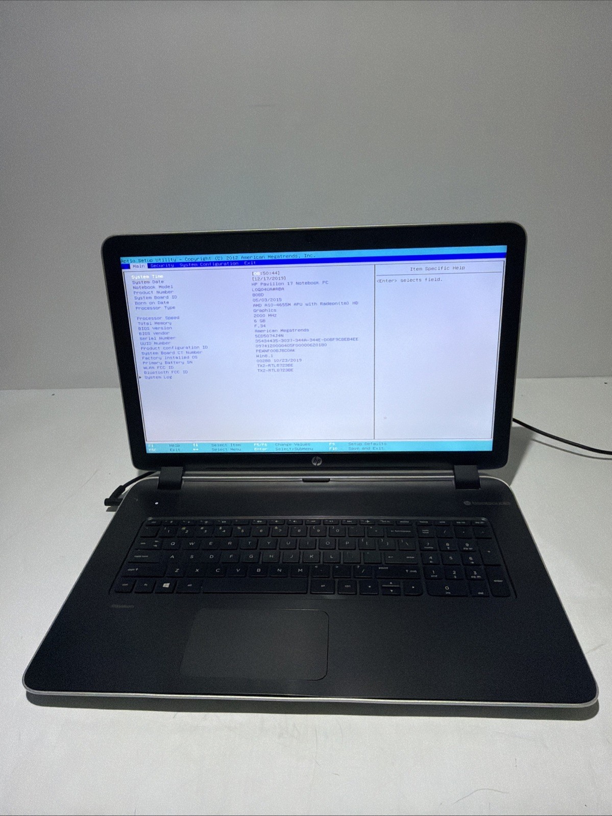 Hp Pavilion 17 Notebook Laptop AMD A10-4655M 6gb Ram No Drives Boots Bios NO P/S