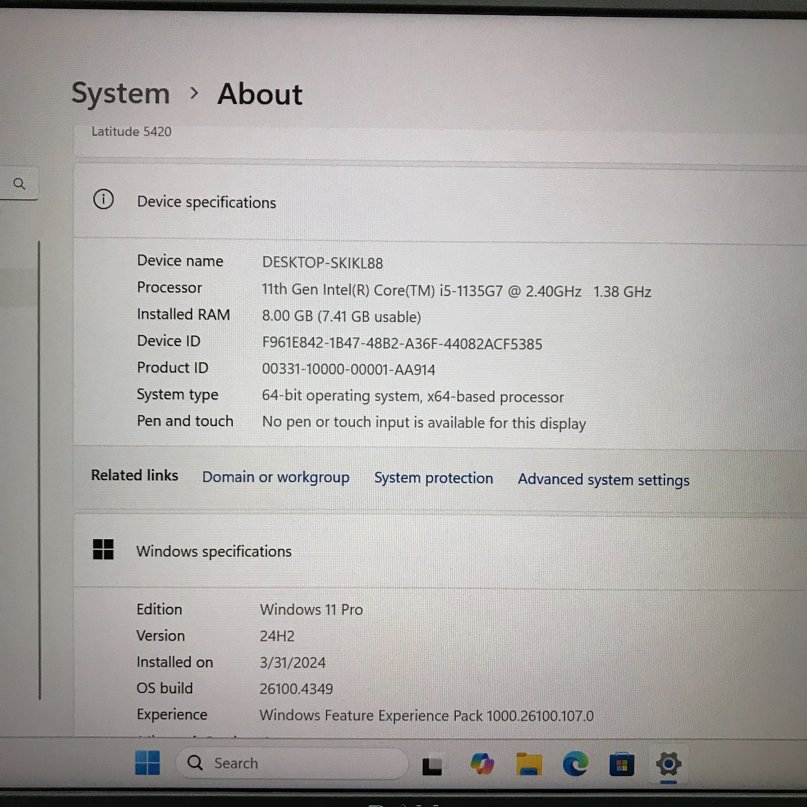 Dell Latitude 5420 14″ FHD Intel Core i5-1135G7 8GB DDR4 128GB NVMe (Windows 11)