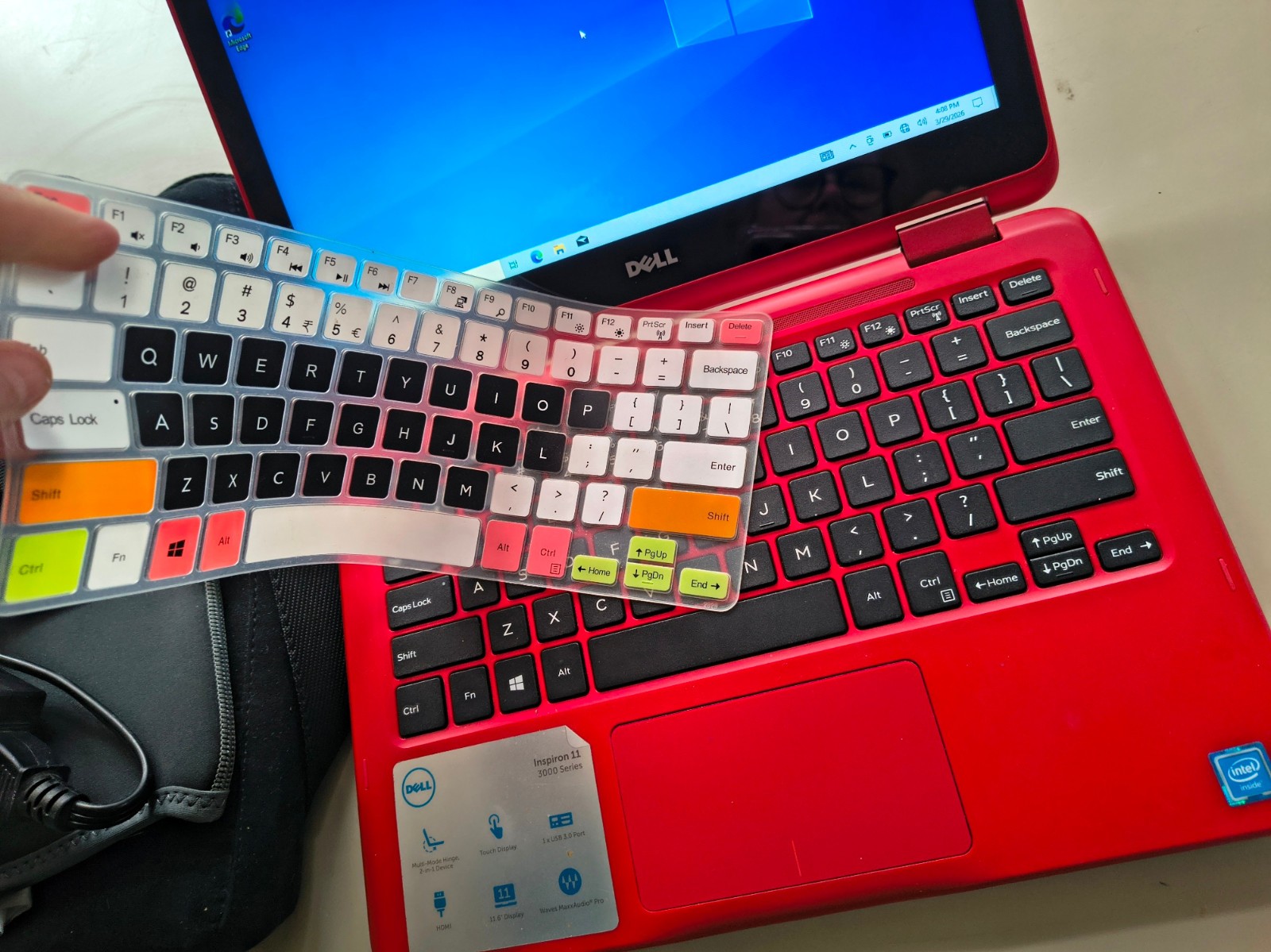 11.6″ RED Dell Inspiron 3000 series Intel 3168 * VG COND w 2 cases * Windows 10