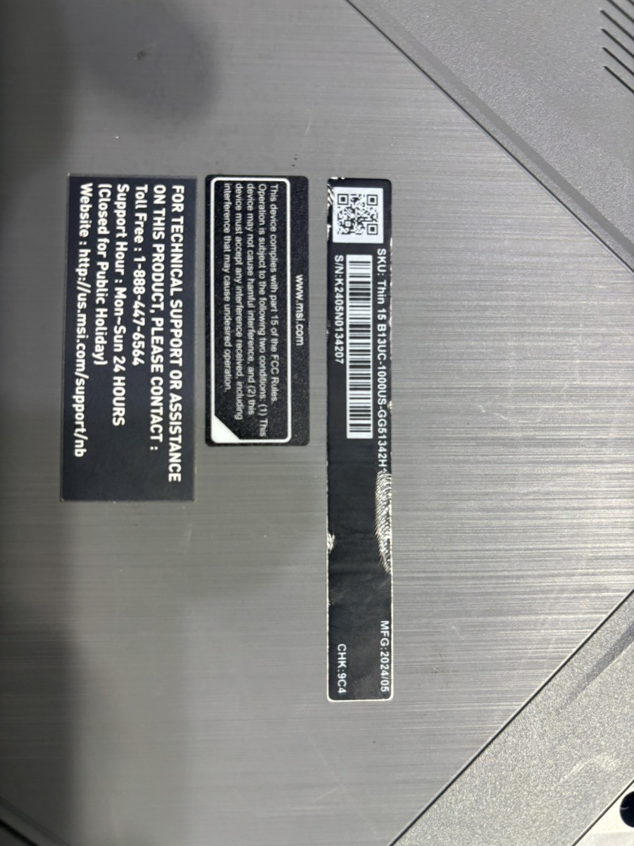 MSI COMPUTER THIN 15-B13UC (P11036110)